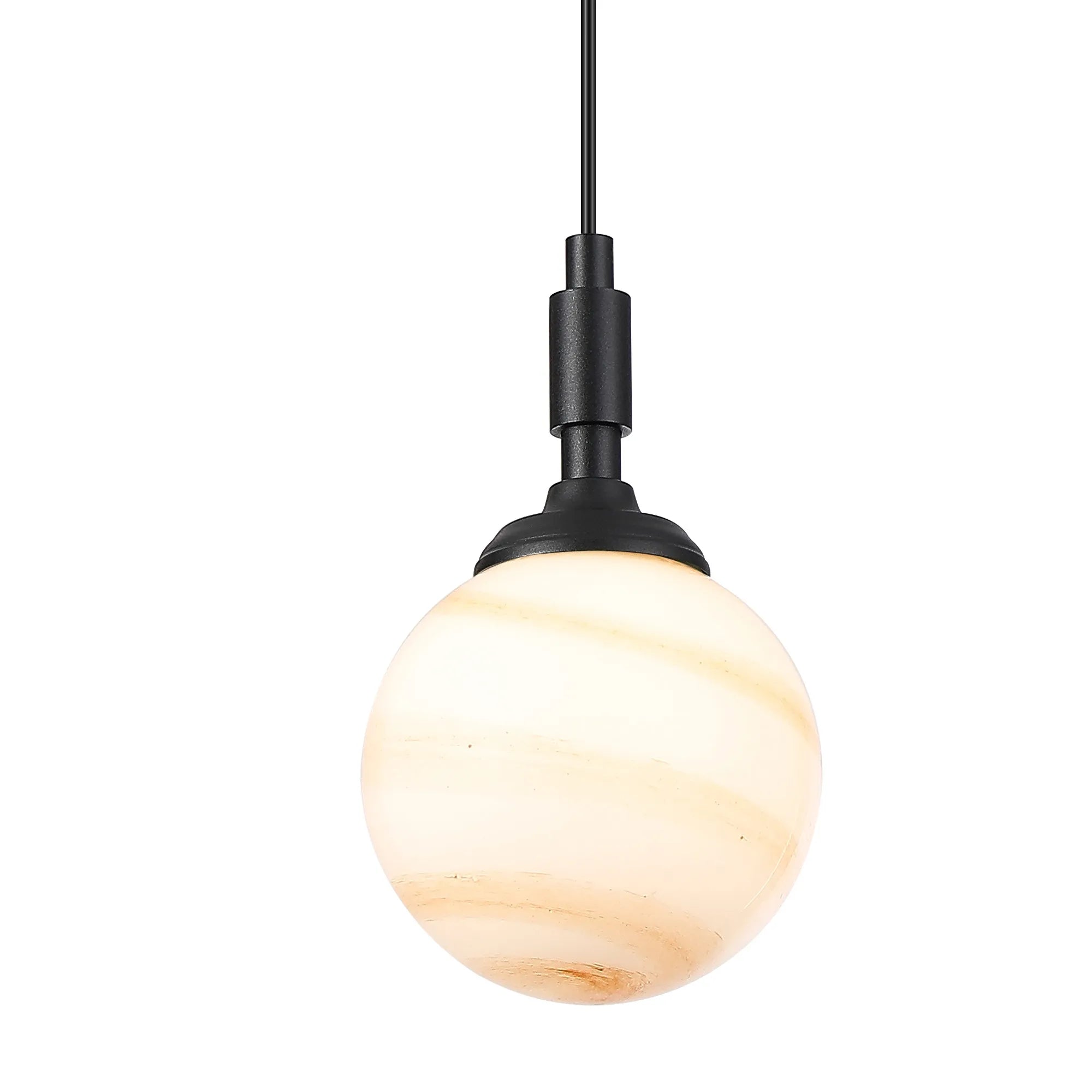 Dene Pendant 1 Light - IP44 Satin Black & Brown & White Round Marble Effect Glass