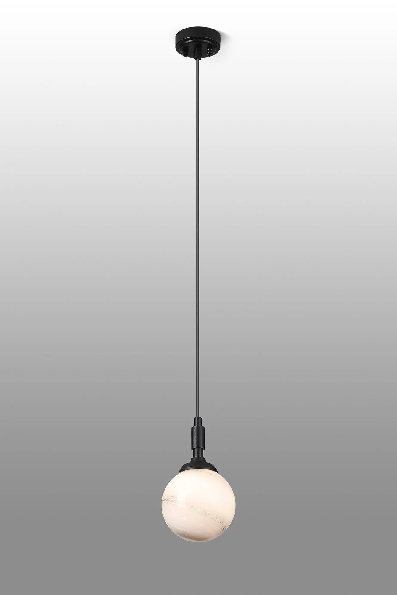 Dene Pendant 1 Light - IP44 Satin Black & Grey & White Round Marble Effect Glass