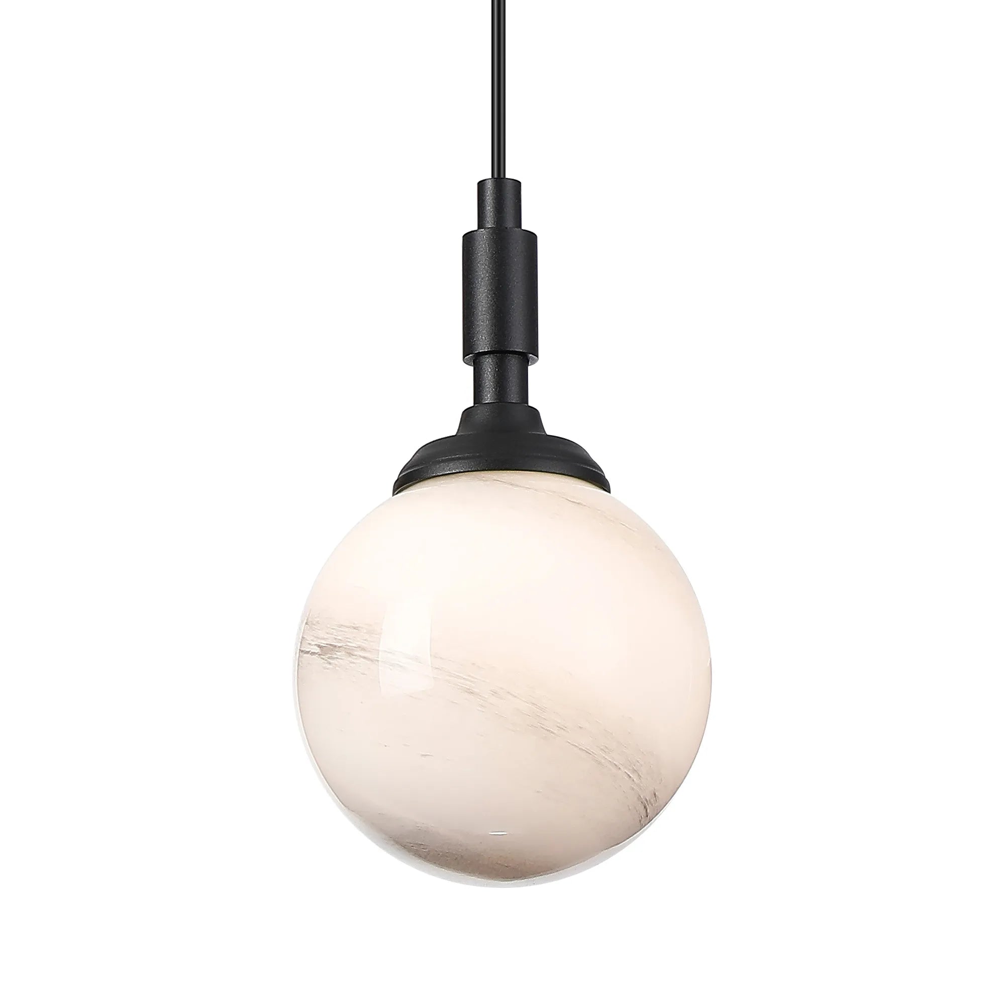 Dene Pendant 1 Light - IP44 Satin Black & Grey & White Round Marble Effect Glass