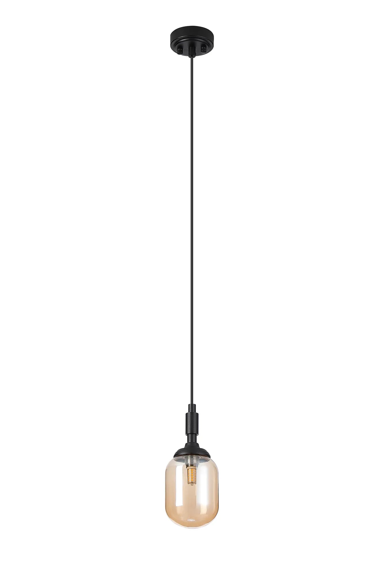 Dene Pendant 1 Light - IP44 Satin Black & Amber Smooth Tubular Glass