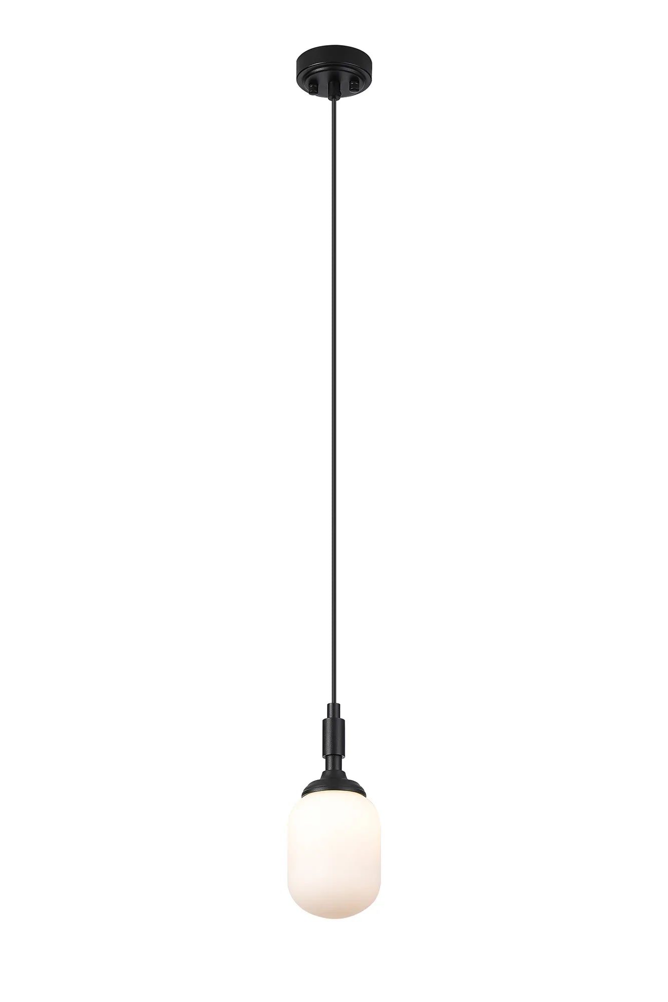 Dene Pendant 1 Light - IP44 Satin Black & Opal Smooth Tubular Glass