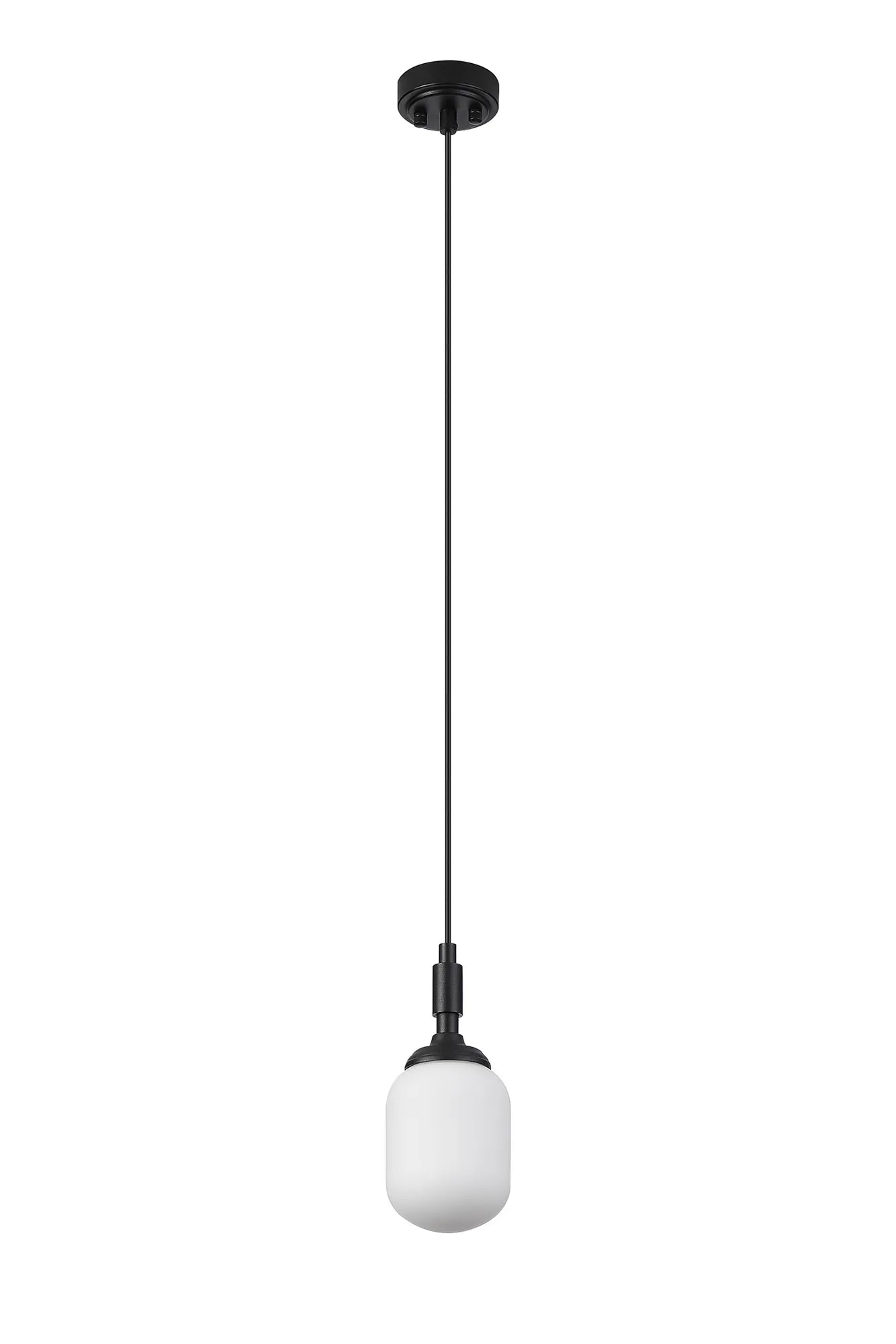 Dene Pendant 1 Light - IP44 Satin Black & Opal Smooth Tubular Glass