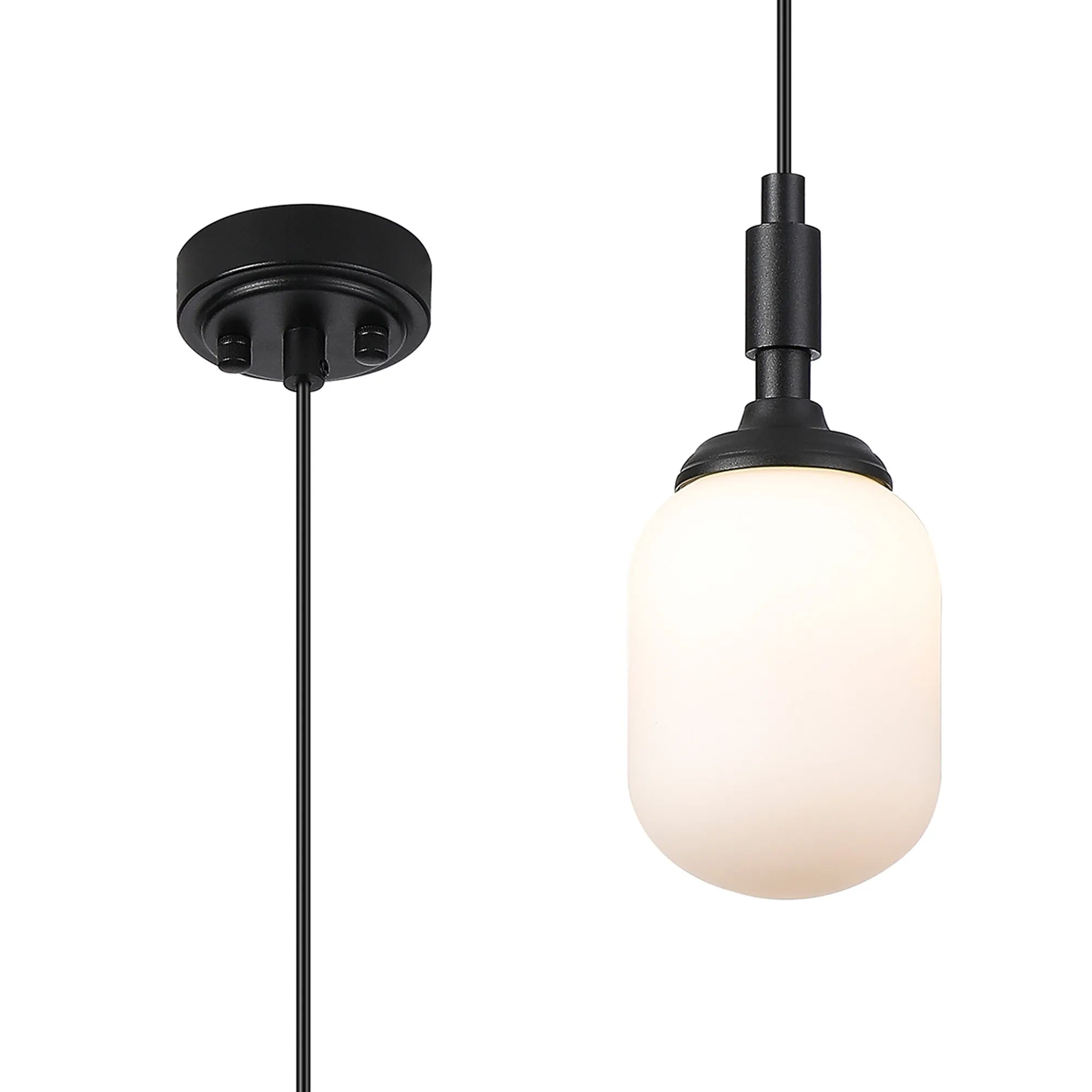 Dene Pendant 1 Light - IP44 Satin Black & Opal Smooth Tubular Glass