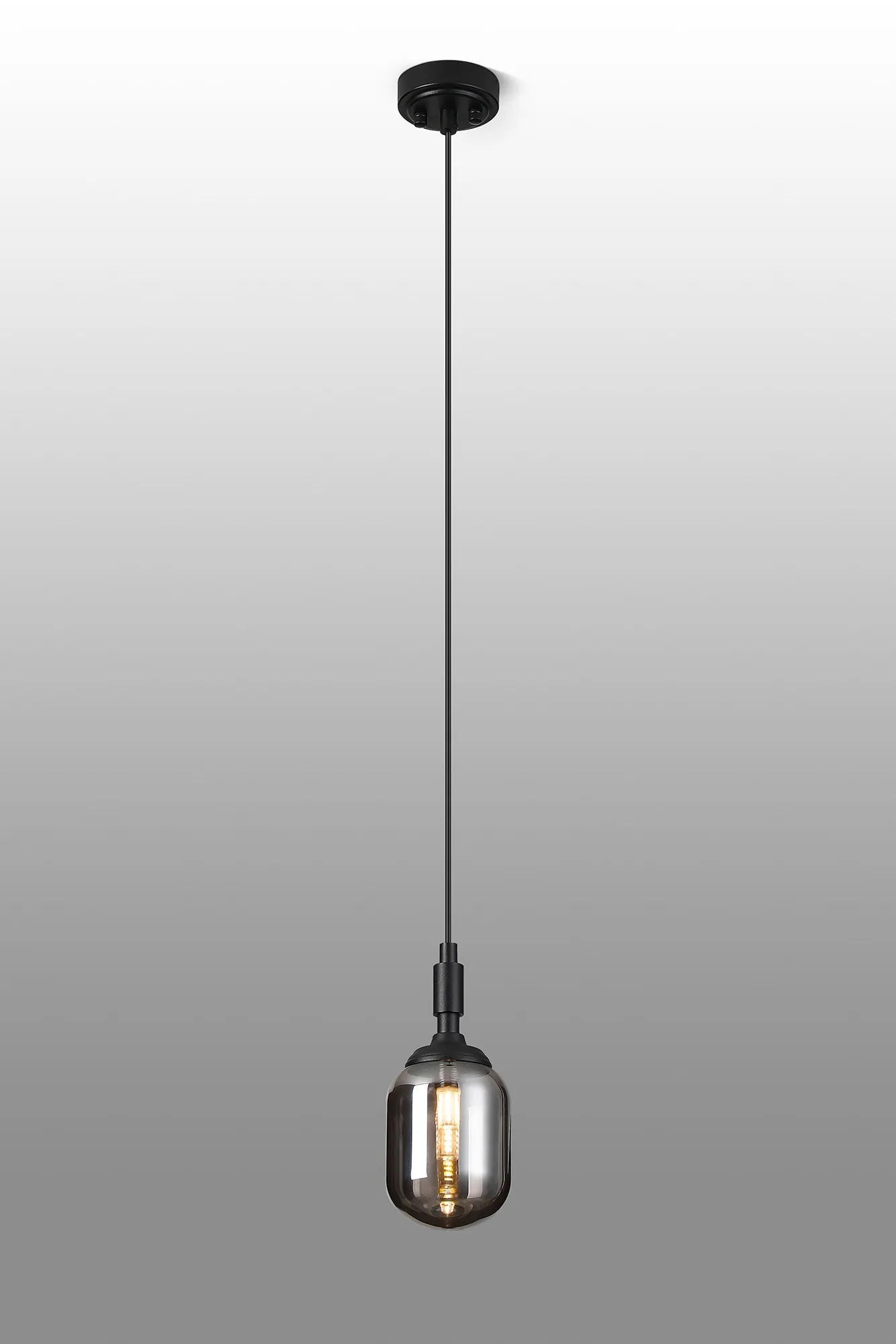 Dene Pendant 1 Light - IP44 Satin Black & Smoke Smooth Tubular Glass
