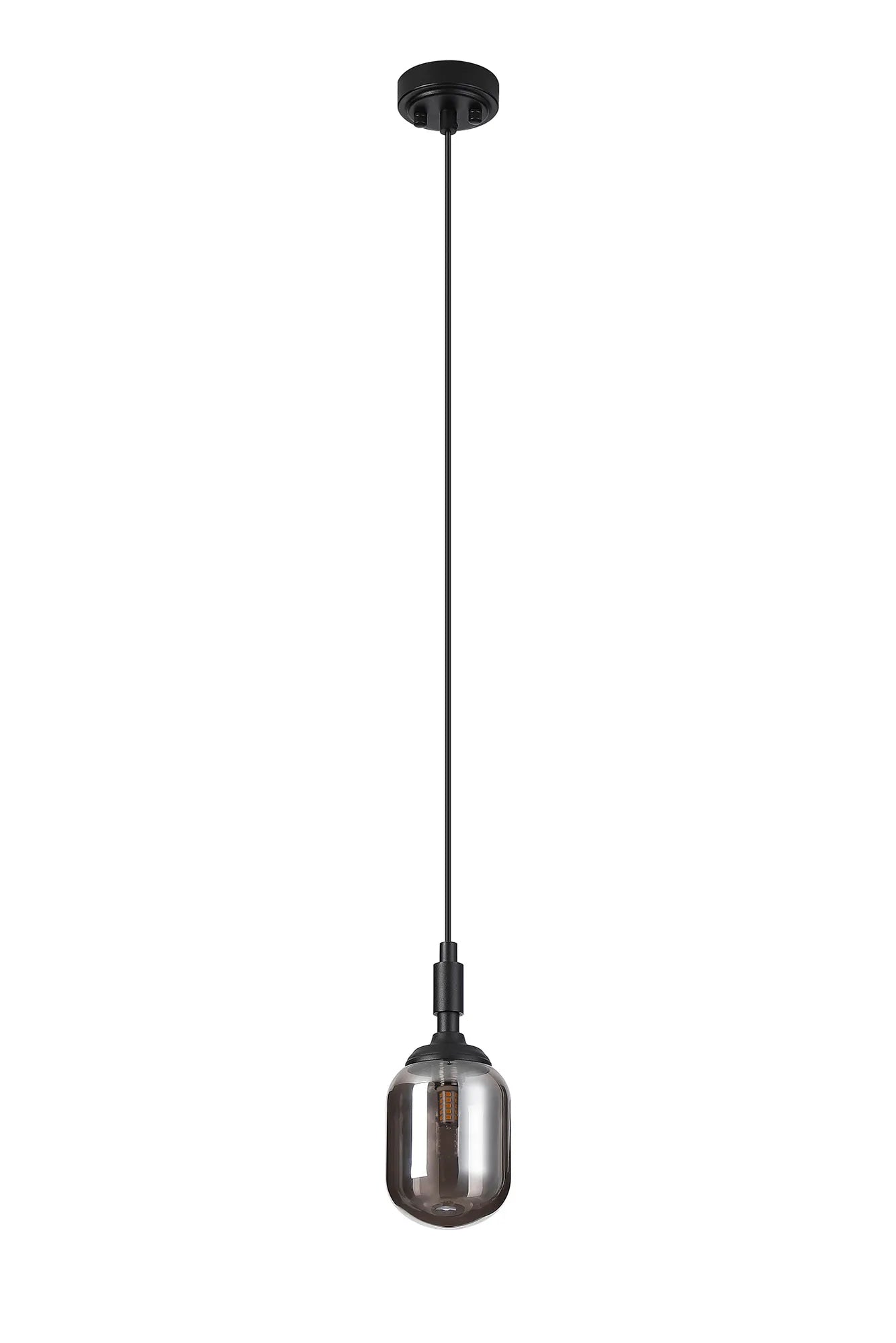Dene Pendant 1 Light - IP44 Satin Black & Smoke Smooth Tubular Glass