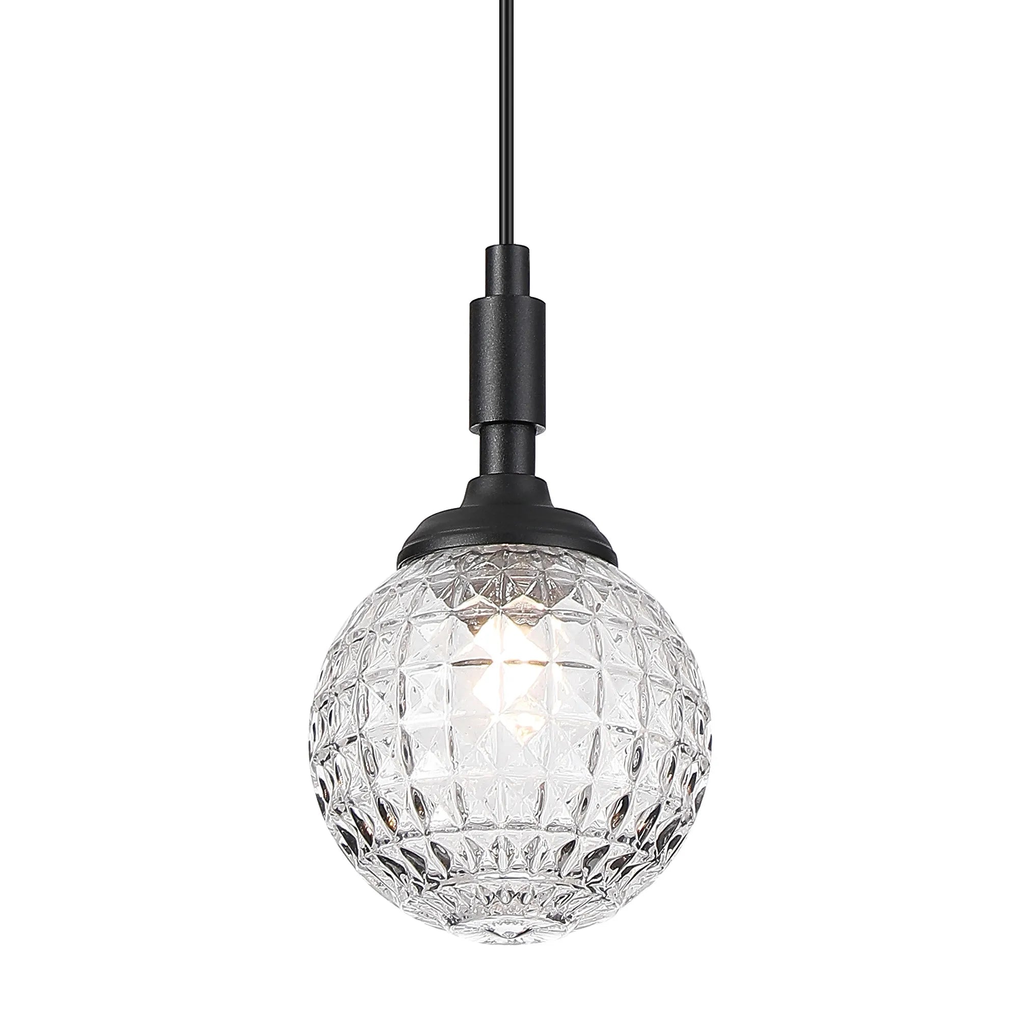 Dene Pendant 1 Light - IP44 Satin Black & Clear Cross Pattern Round Glass