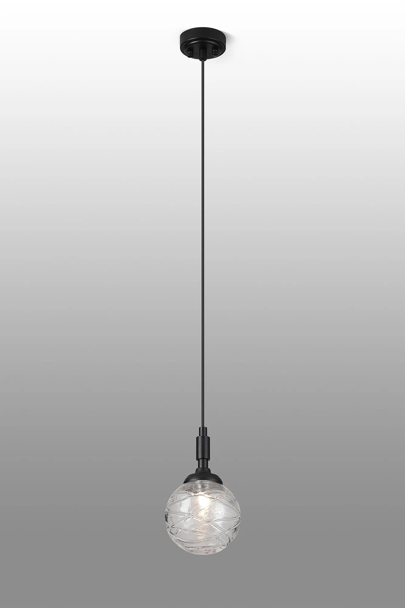 Dene Pendant 1 Light - IP44 Satin Black & Clear Dune Effect Round Glass