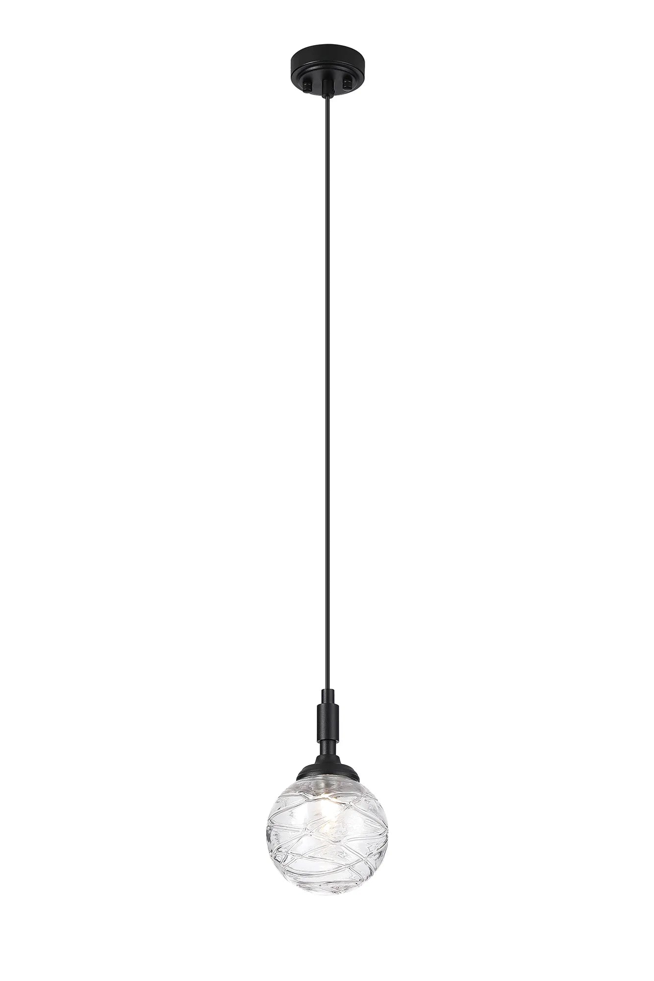 Dene Pendant 1 Light - IP44 Satin Black & Clear Dune Effect Round Glass