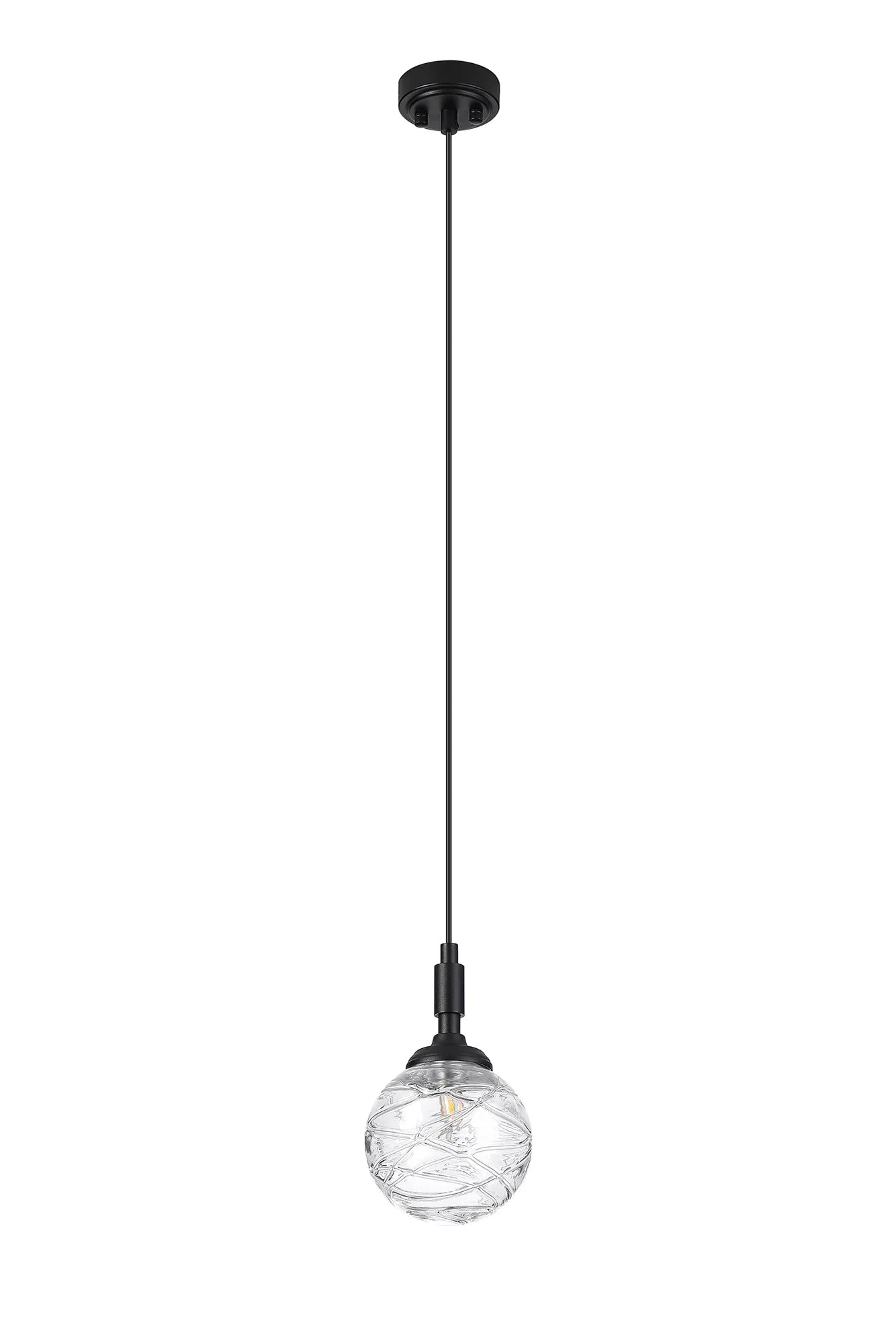 Dene Pendant 1 Light - IP44 Satin Black & Clear Dune Effect Round Glass
