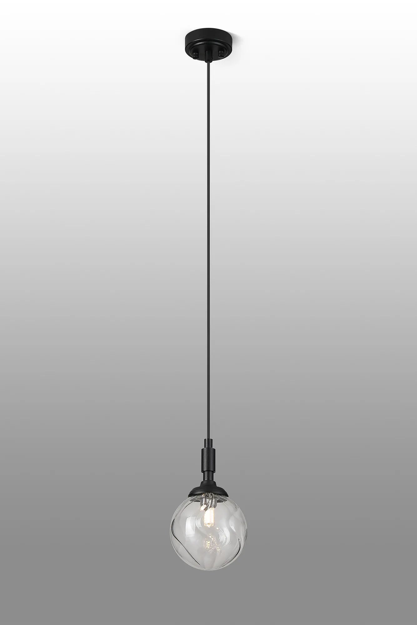 Dene Pendant 1 Light - IP44 Satin Black & Clear Waved Round Glass