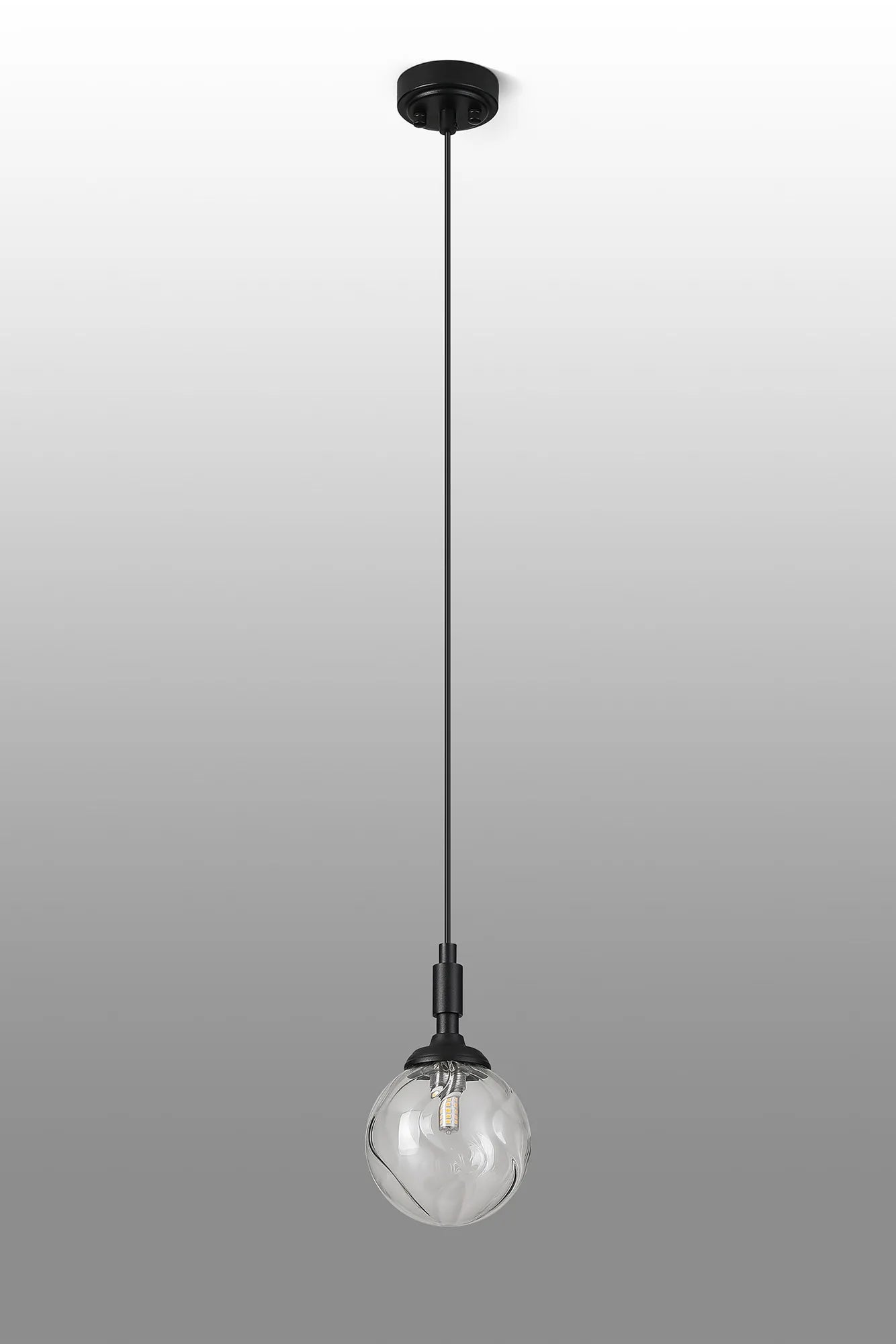 Dene Pendant 1 Light - IP44 Satin Black & Clear Waved Round Glass