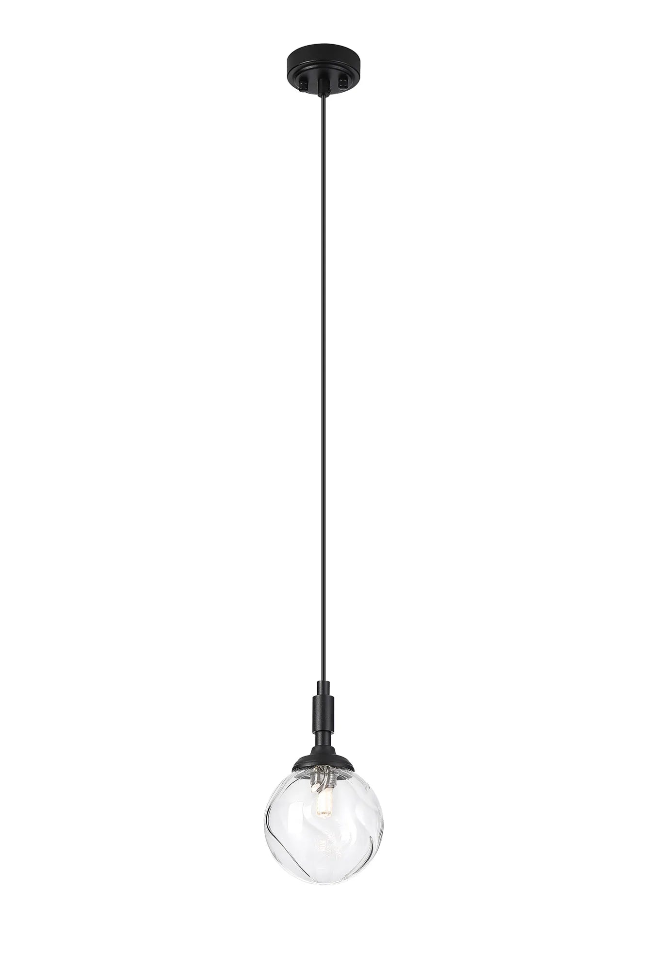 Dene Pendant 1 Light - IP44 Satin Black & Clear Waved Round Glass