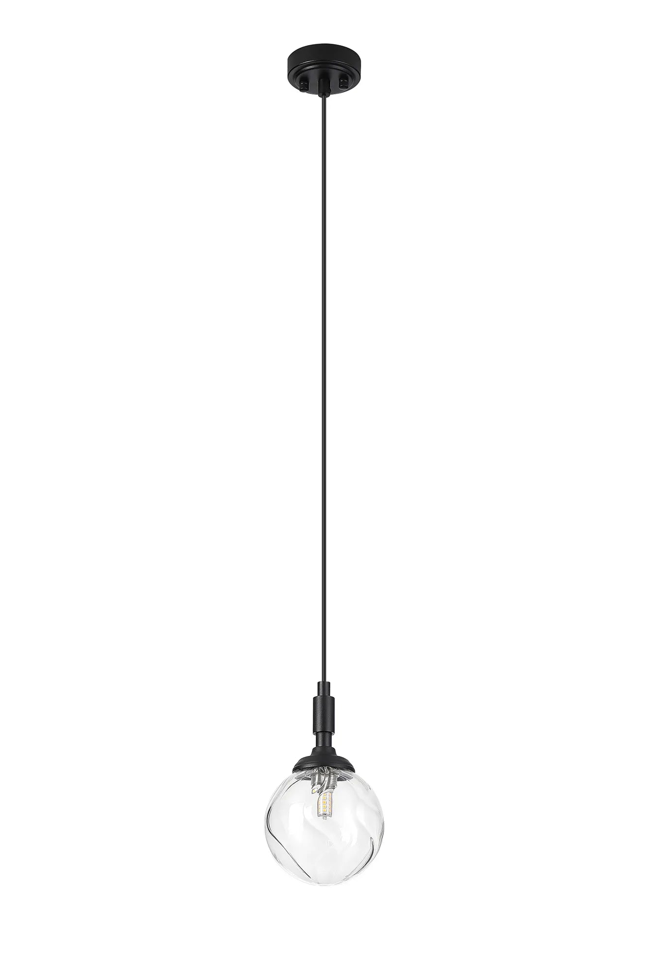 Dene Pendant 1 Light - IP44 Satin Black & Clear Waved Round Glass