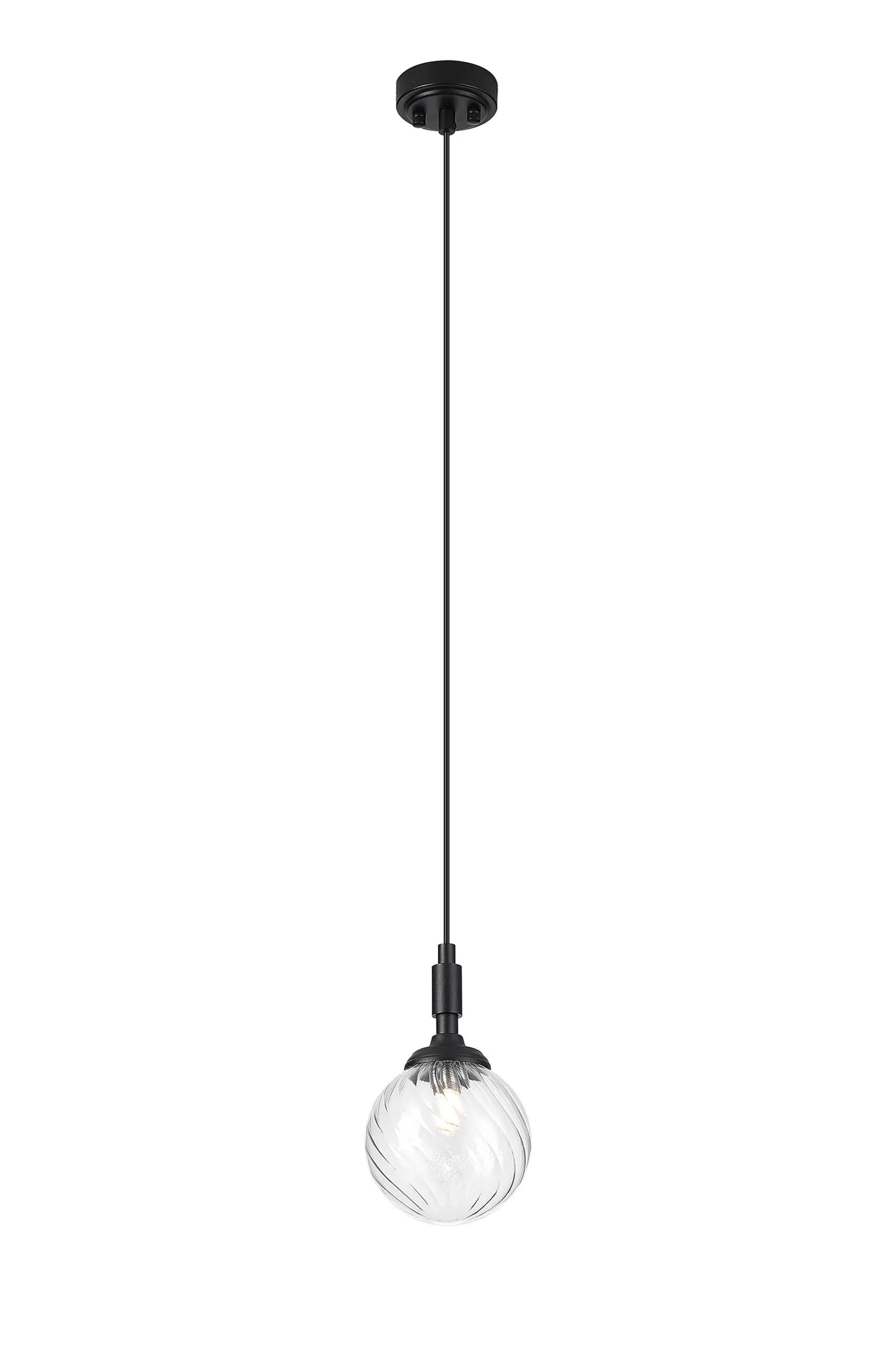 Dene Pendant 1 Light - IP44 Satin Black & Clear Swirl Round Glass