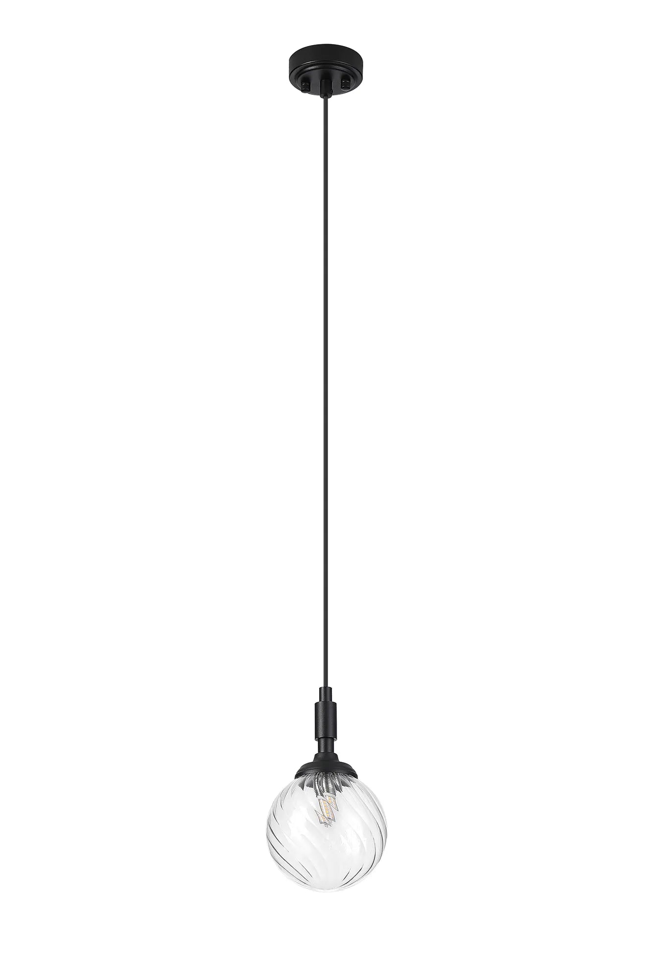 Dene Pendant 1 Light - IP44 Satin Black & Clear Swirl Round Glass