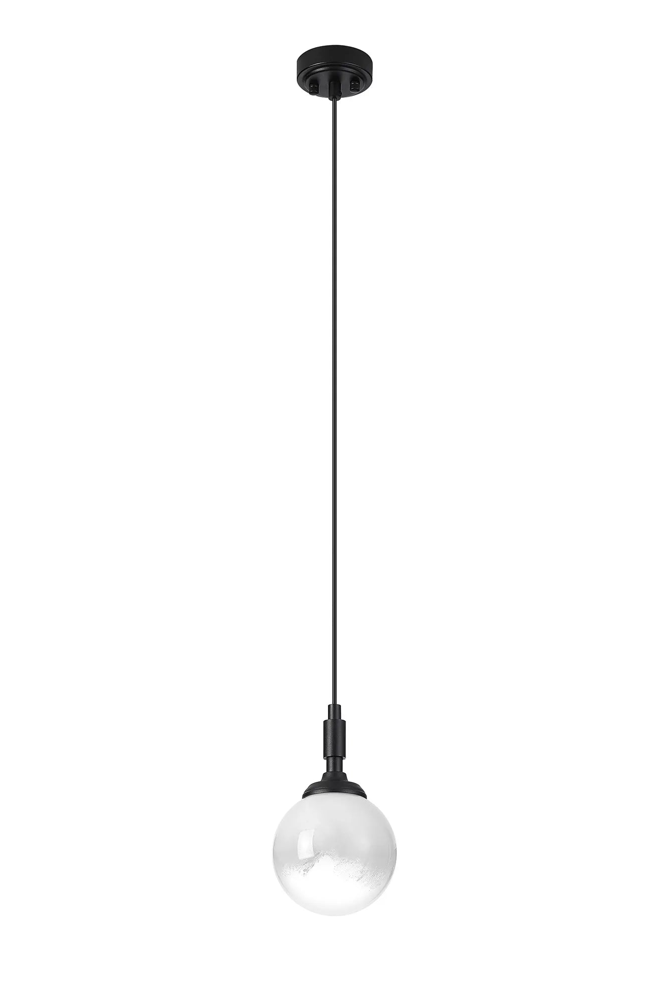 Dene Pendant 1 Light - IP44 Satin Black & White Two-Tone Snow Specks Round Glass