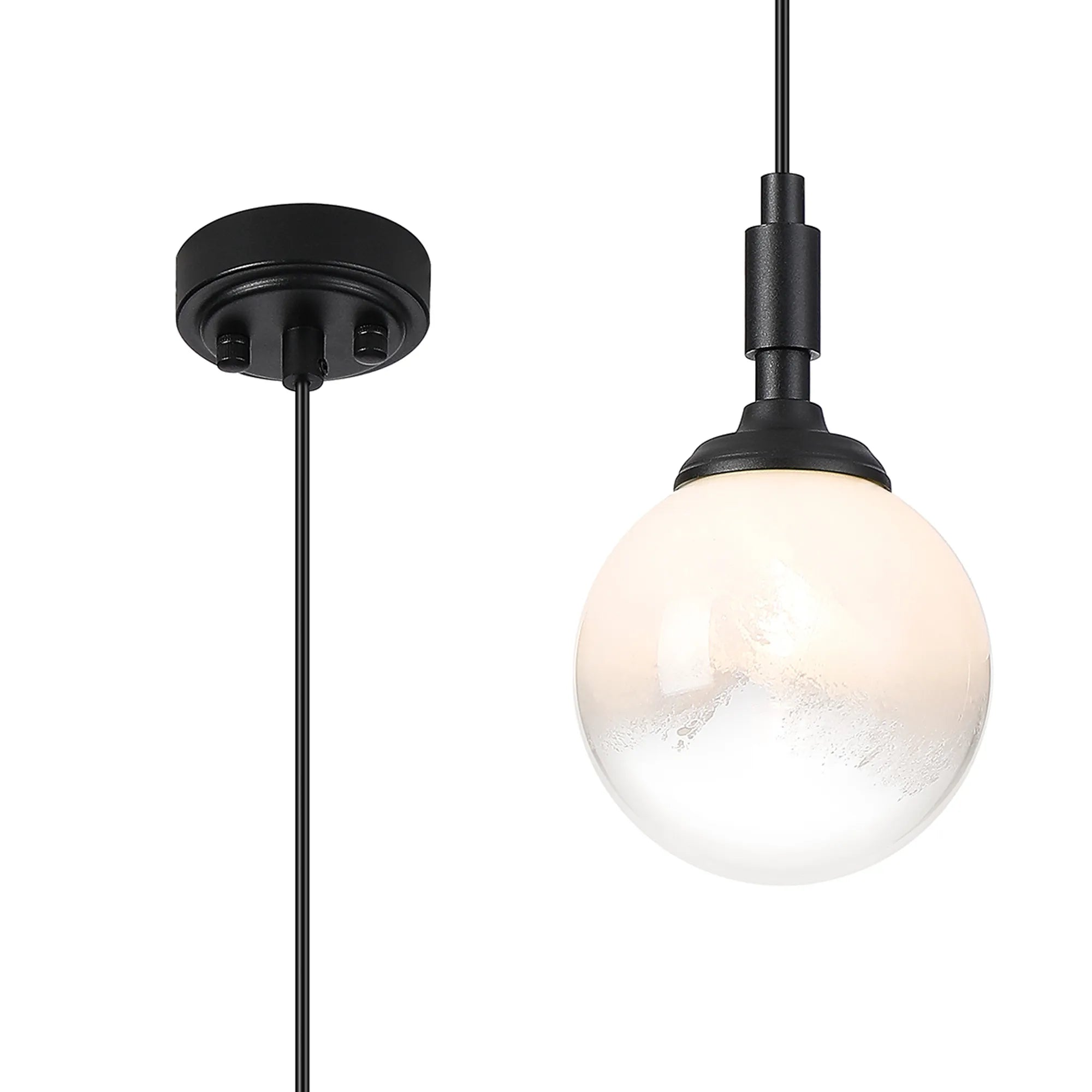 Dene Pendant 1 Light - IP44 Satin Black & White Two-Tone Snow Specks Round Glass
