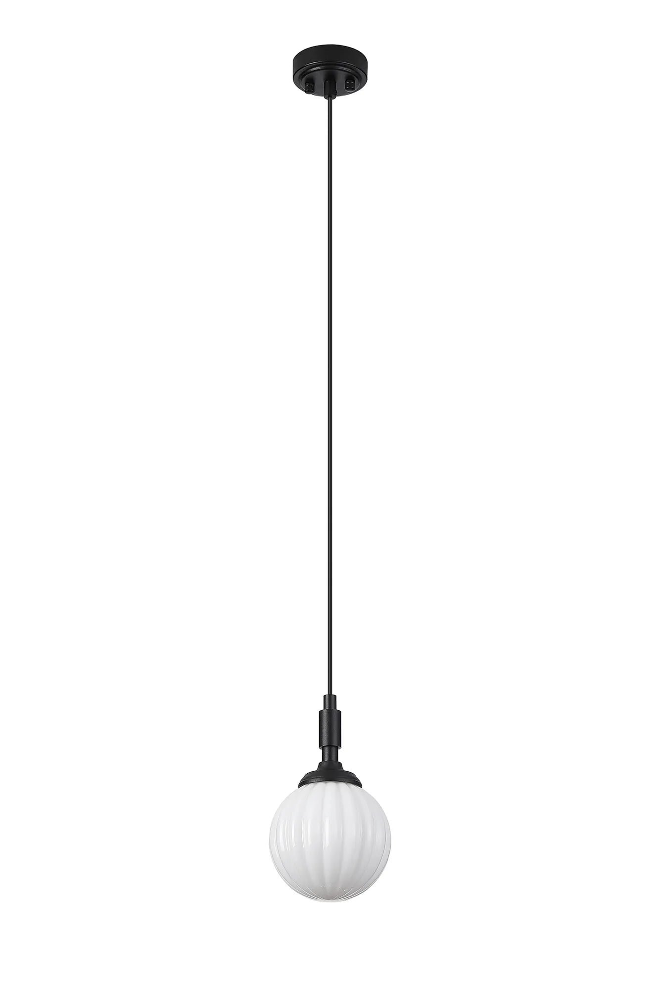 Dene Pendant 1 Light - IP44 Satin Black & Opal Round Segment Glass