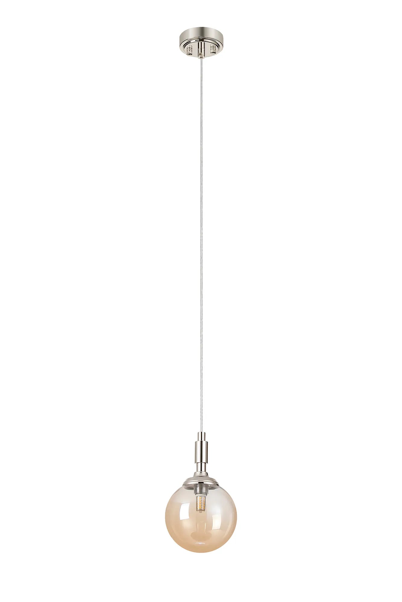 Dene Pendant 1 Light - IP44 Polished Nickel & Amber Smooth Round Glass