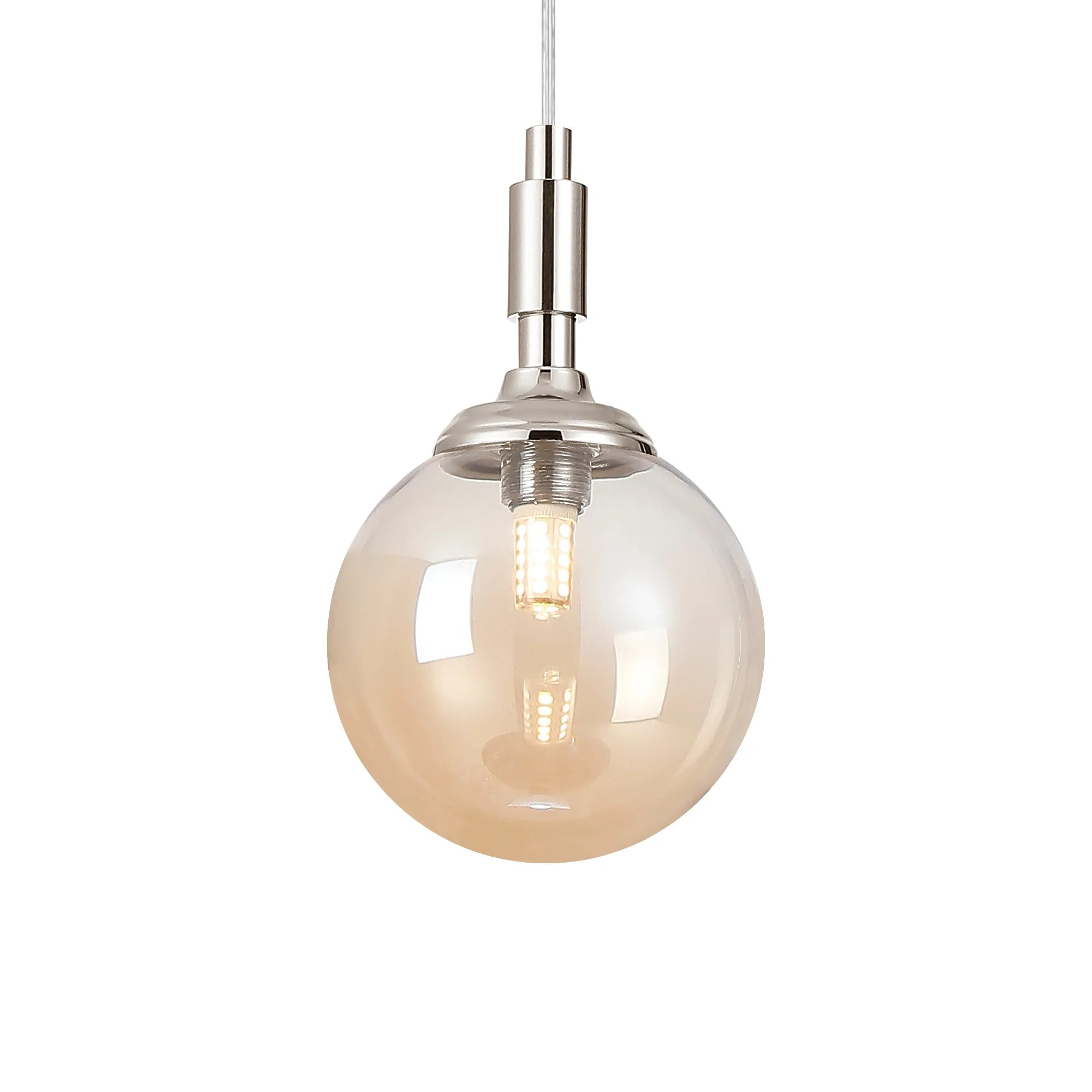 Dene Pendant 1 Light - IP44 Polished Nickel & Amber Smooth Round Glass