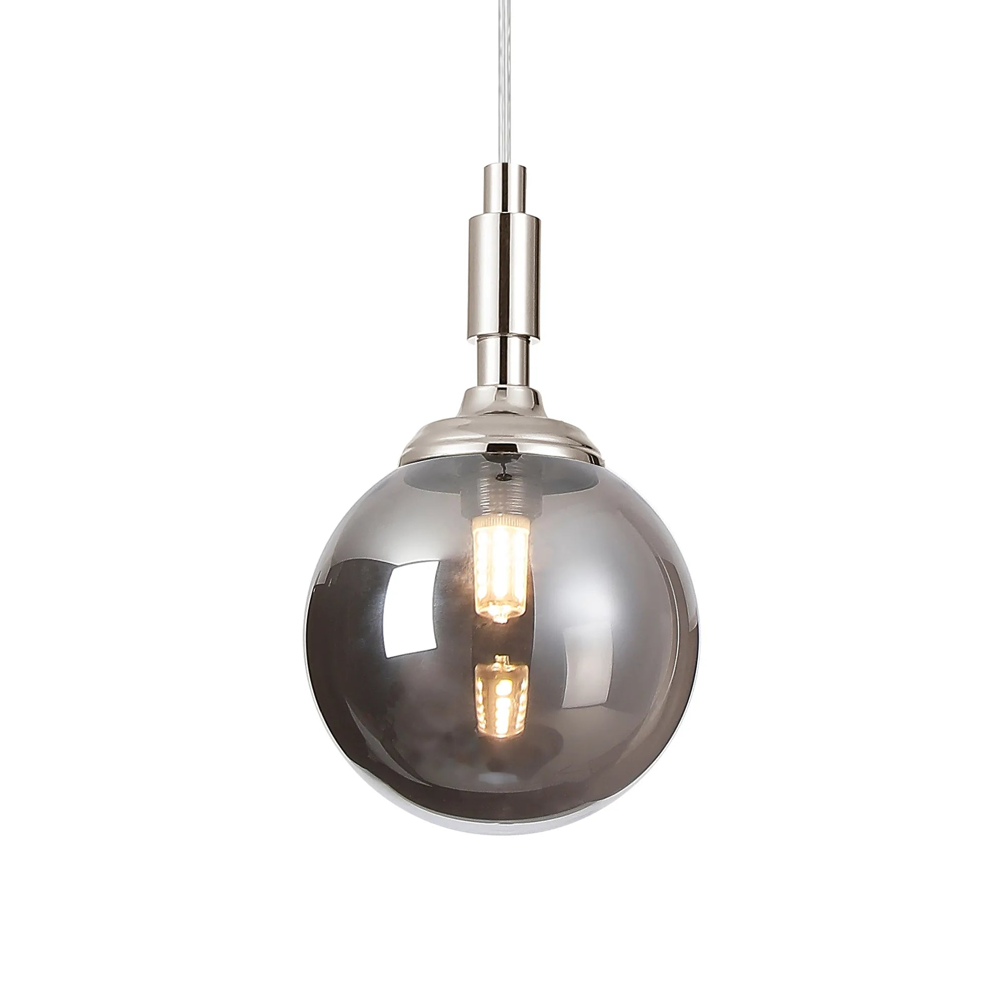 Dene Pendant 1 Light - IP44 Polished Nickel & Smoke Smooth Round Glass