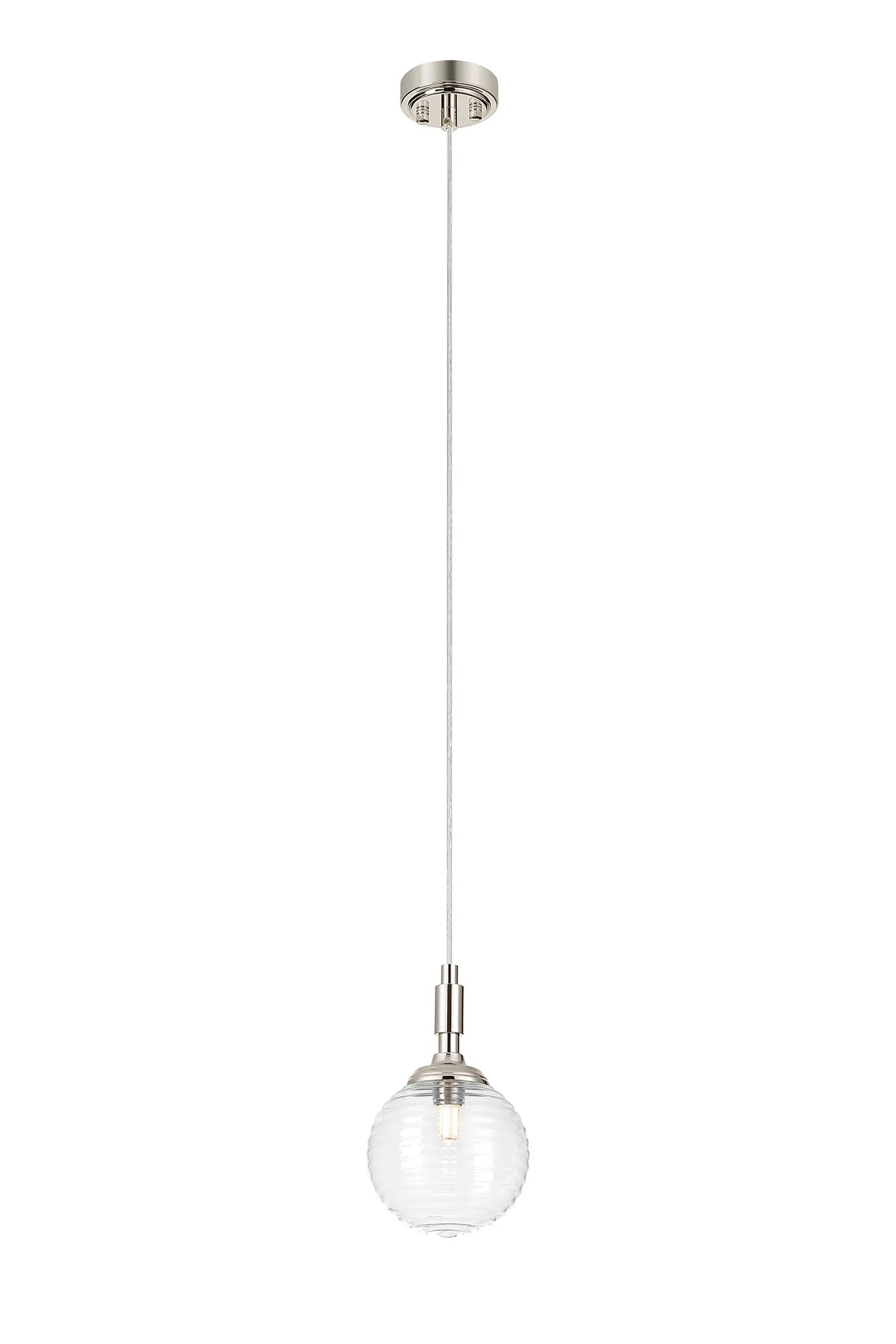 Dene Pendant 1 Light - IP44 Polished Nickel & Clear Ribbed Round Glass