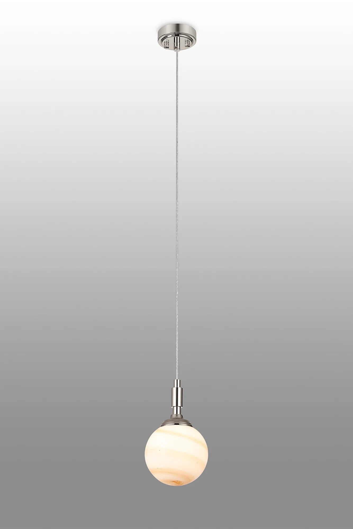 Dene Pendant 1 Light - IP44 Polished Nickel & Brown & White Round Marble Effect Glass