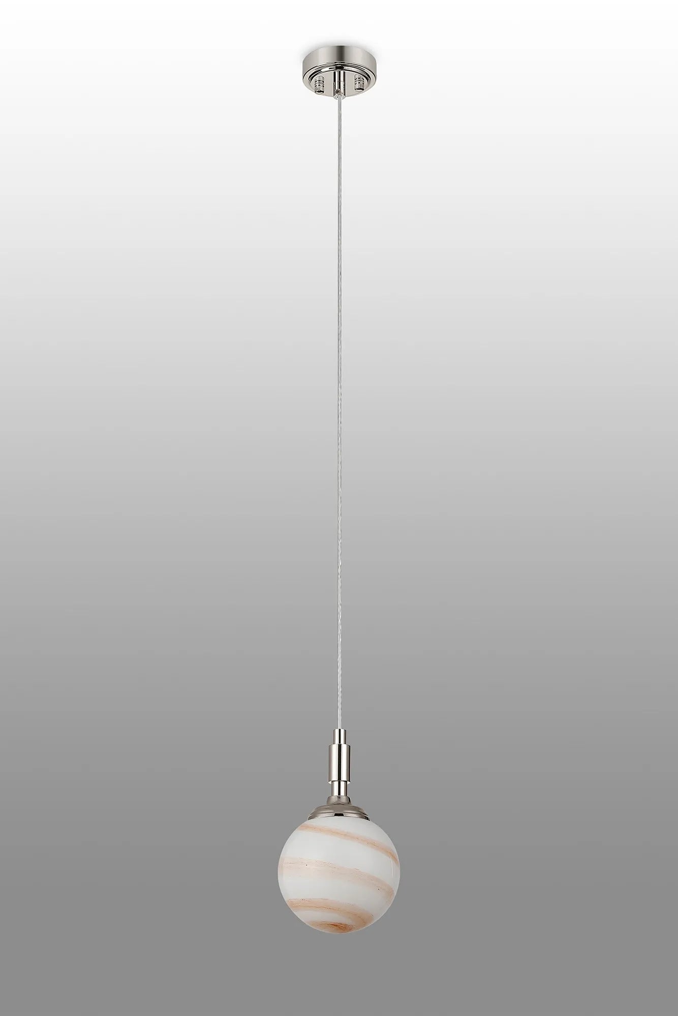 Dene Pendant 1 Light - IP44 Polished Nickel & Brown & White Round Marble Effect Glass