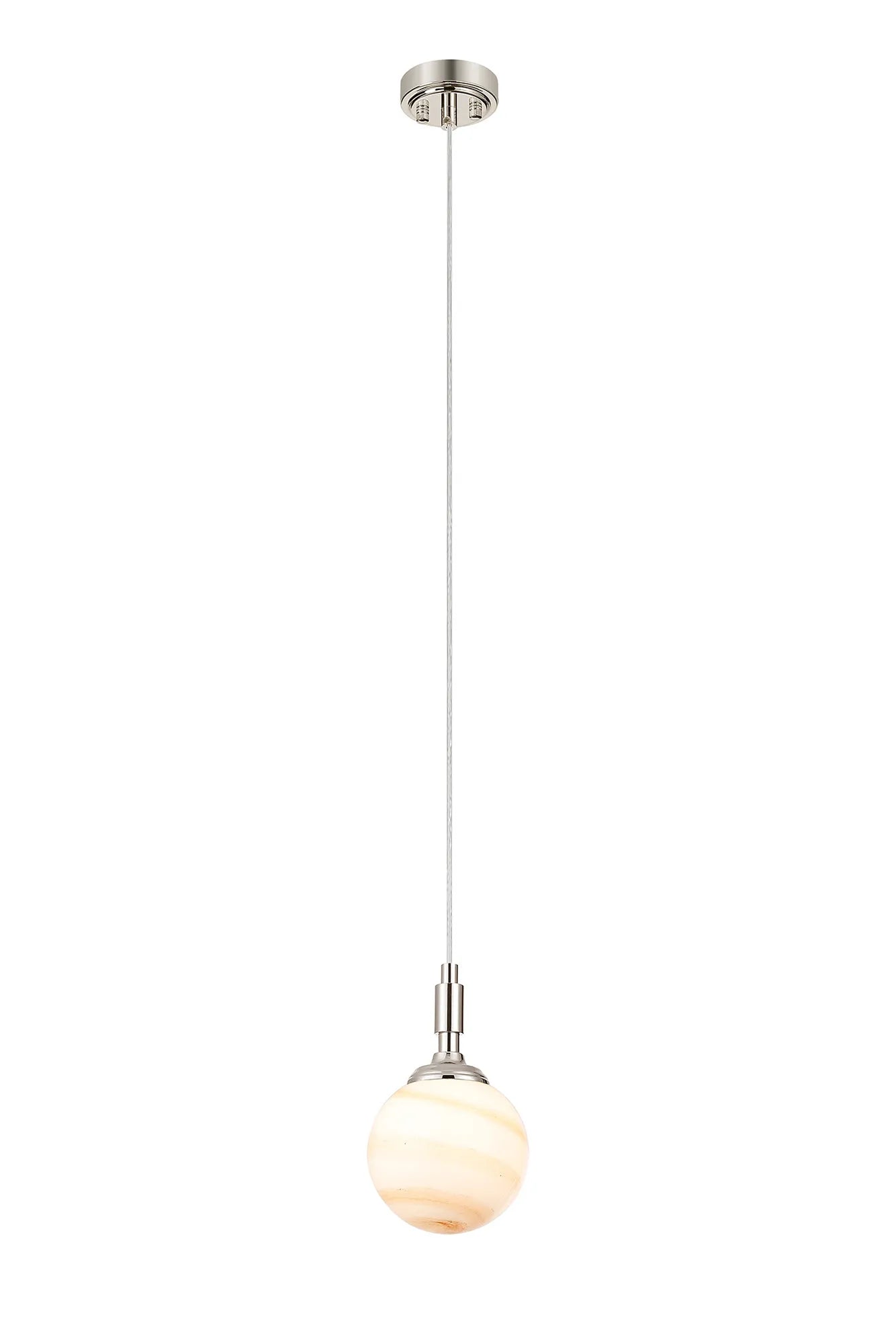 Dene Pendant 1 Light - IP44 Polished Nickel & Brown & White Round Marble Effect Glass