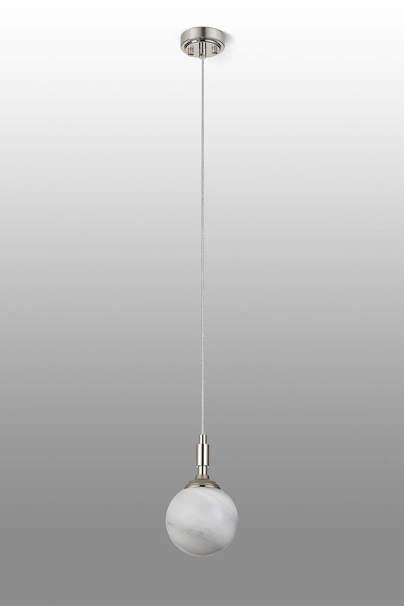 Dene Pendant 1 Light - IP44 Polished Nickel & Grey & White Round Marble Effect Glass