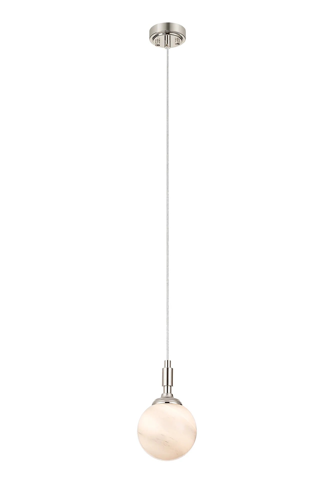 Dene Pendant 1 Light - IP44 Polished Nickel & Grey & White Round Marble Effect Glass