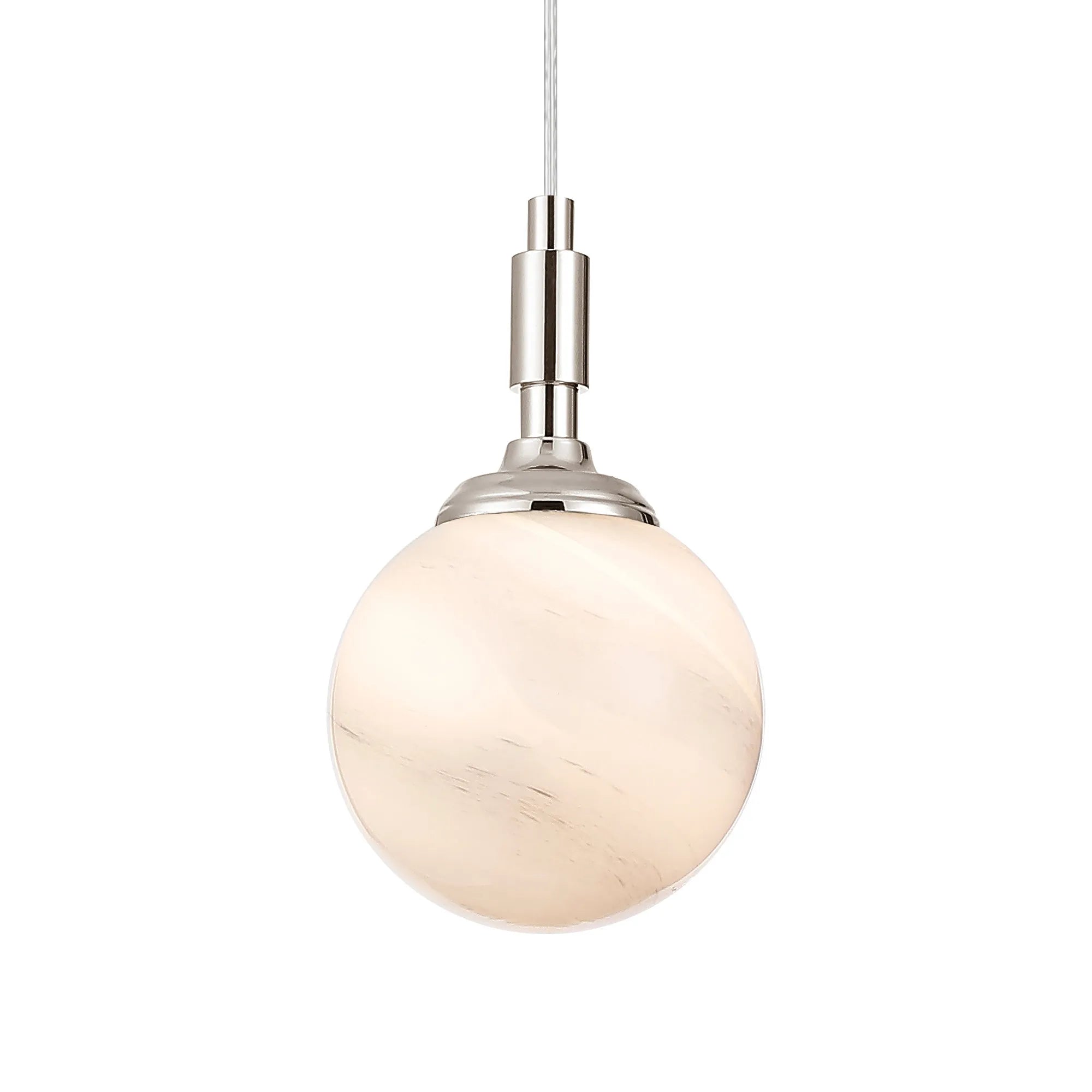 Dene Pendant 1 Light - IP44 Polished Nickel & Grey & White Round Marble Effect Glass