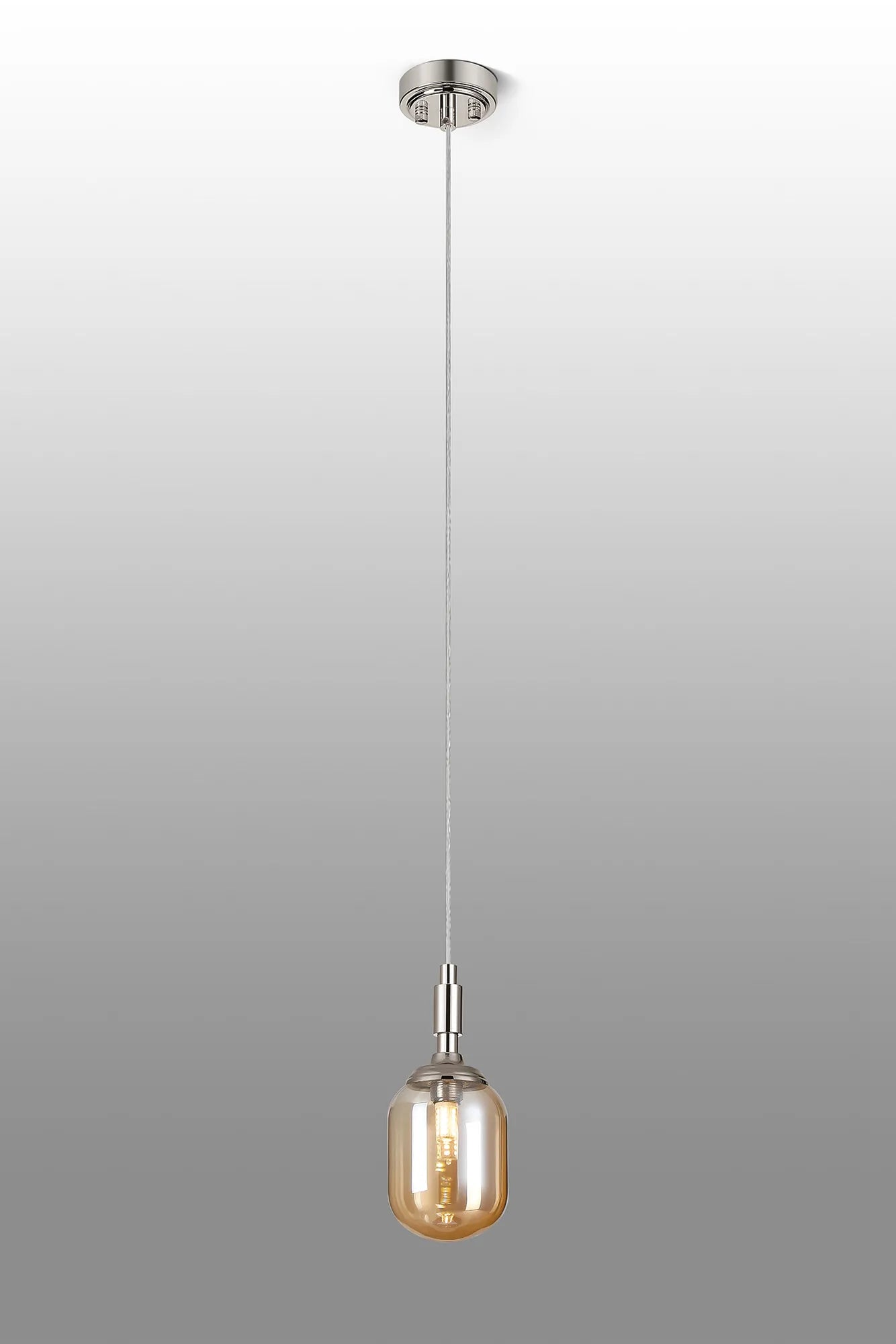 Dene Pendant 1 Light - IP44 Polished Nickel & Amber Smooth Tubular Glass