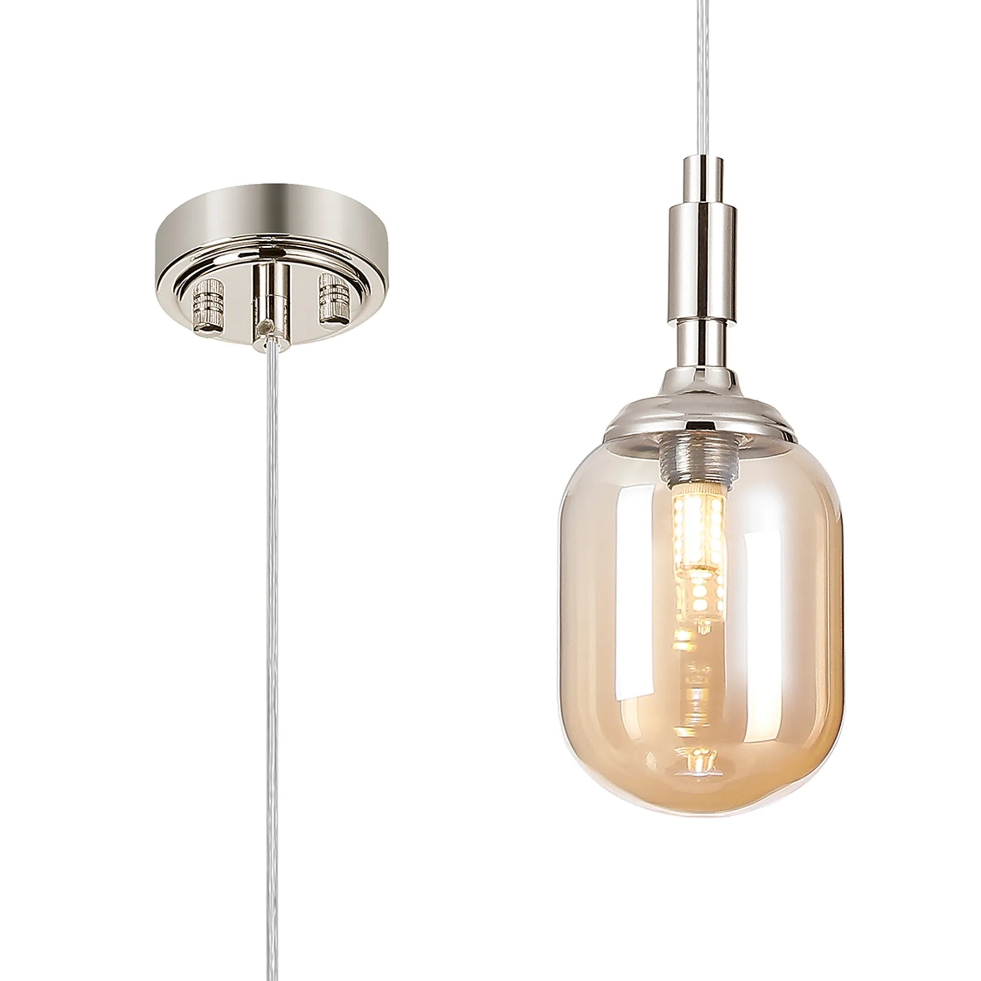 Dene Pendant 1 Light - IP44 Polished Nickel & Amber Smooth Tubular Glass