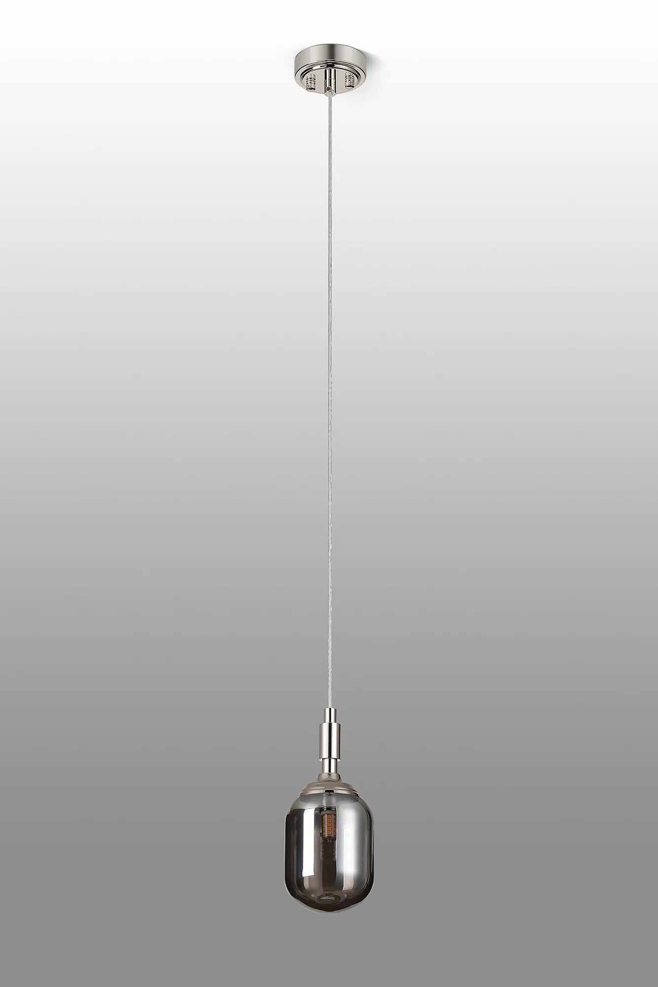 Dene Pendant 1 Light - IP44 Polished Nickel & Smoke Smooth Tubular Glass