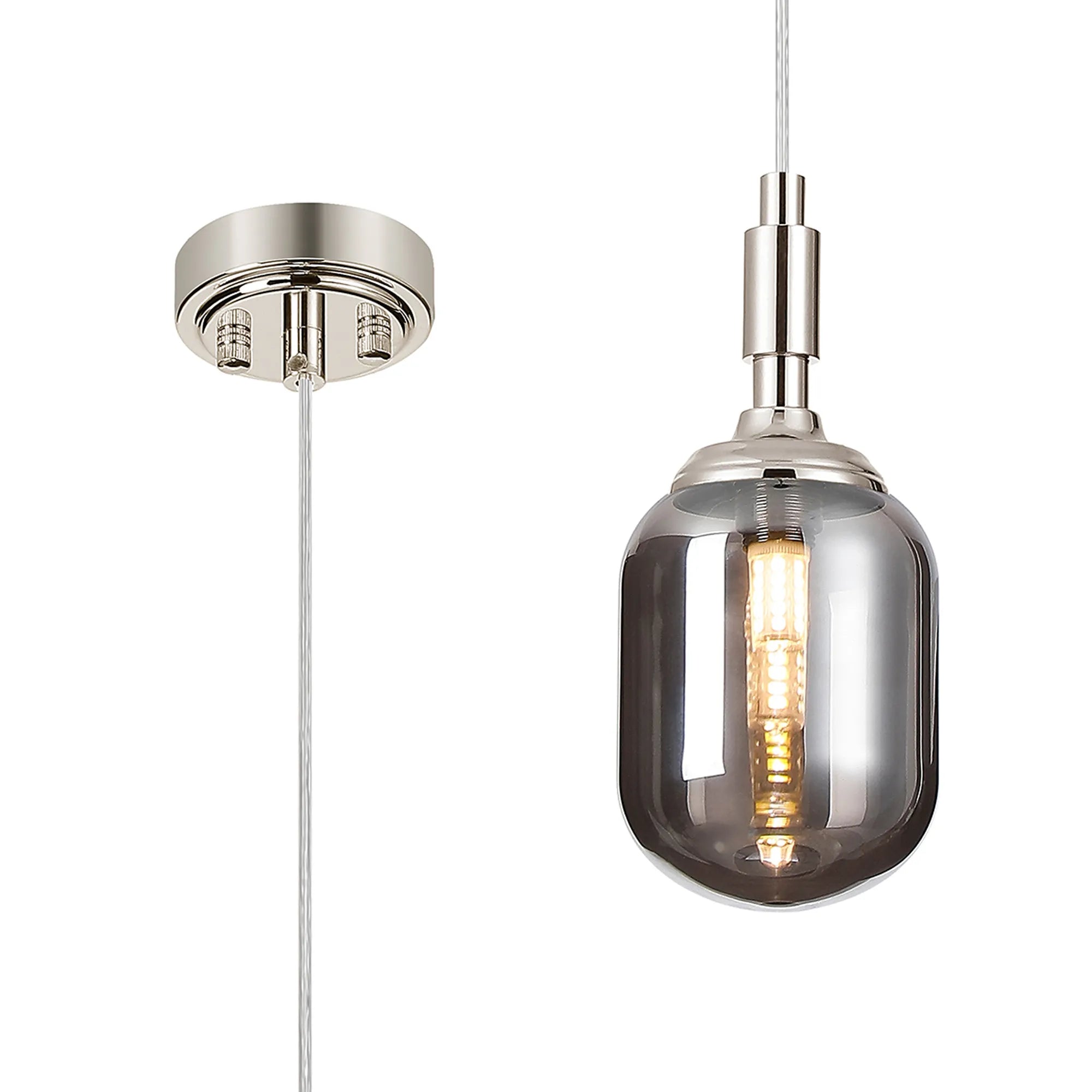 Dene Pendant 1 Light - IP44 Polished Nickel & Smoke Smooth Tubular Glass