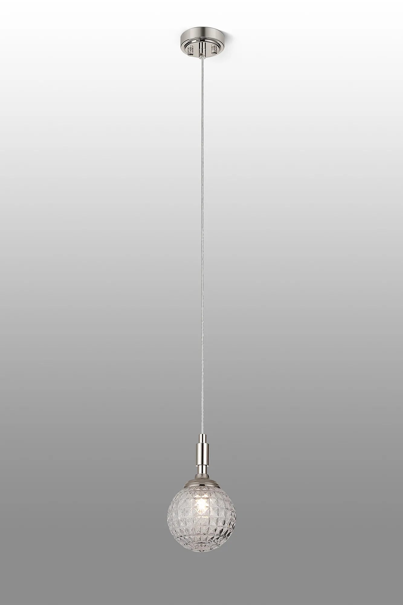 Dene Pendant 1 Light - IP44 Polished Nickel & Clear Cross Pattern Round Glass