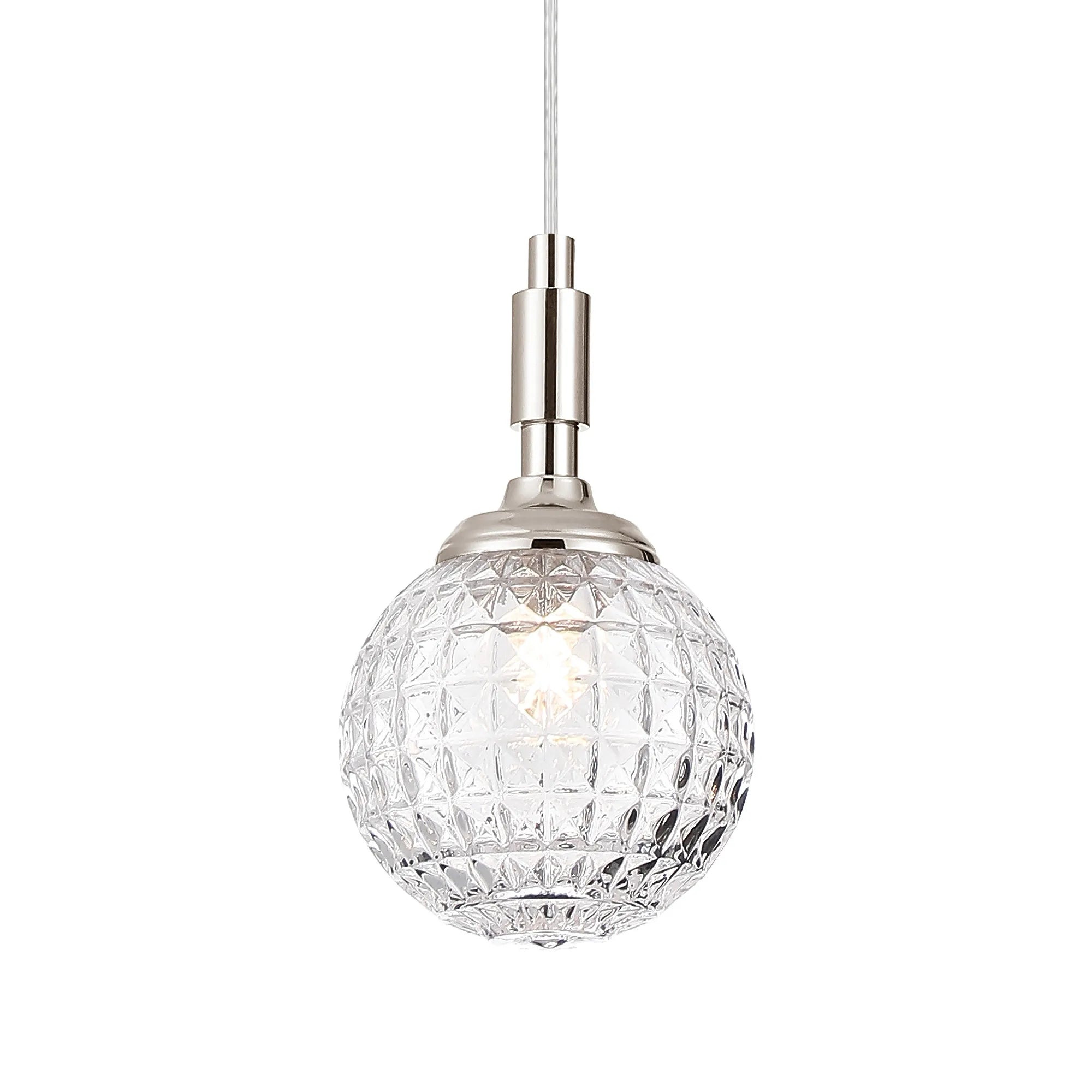 Dene Pendant 1 Light - IP44 Polished Nickel & Clear Cross Pattern Round Glass