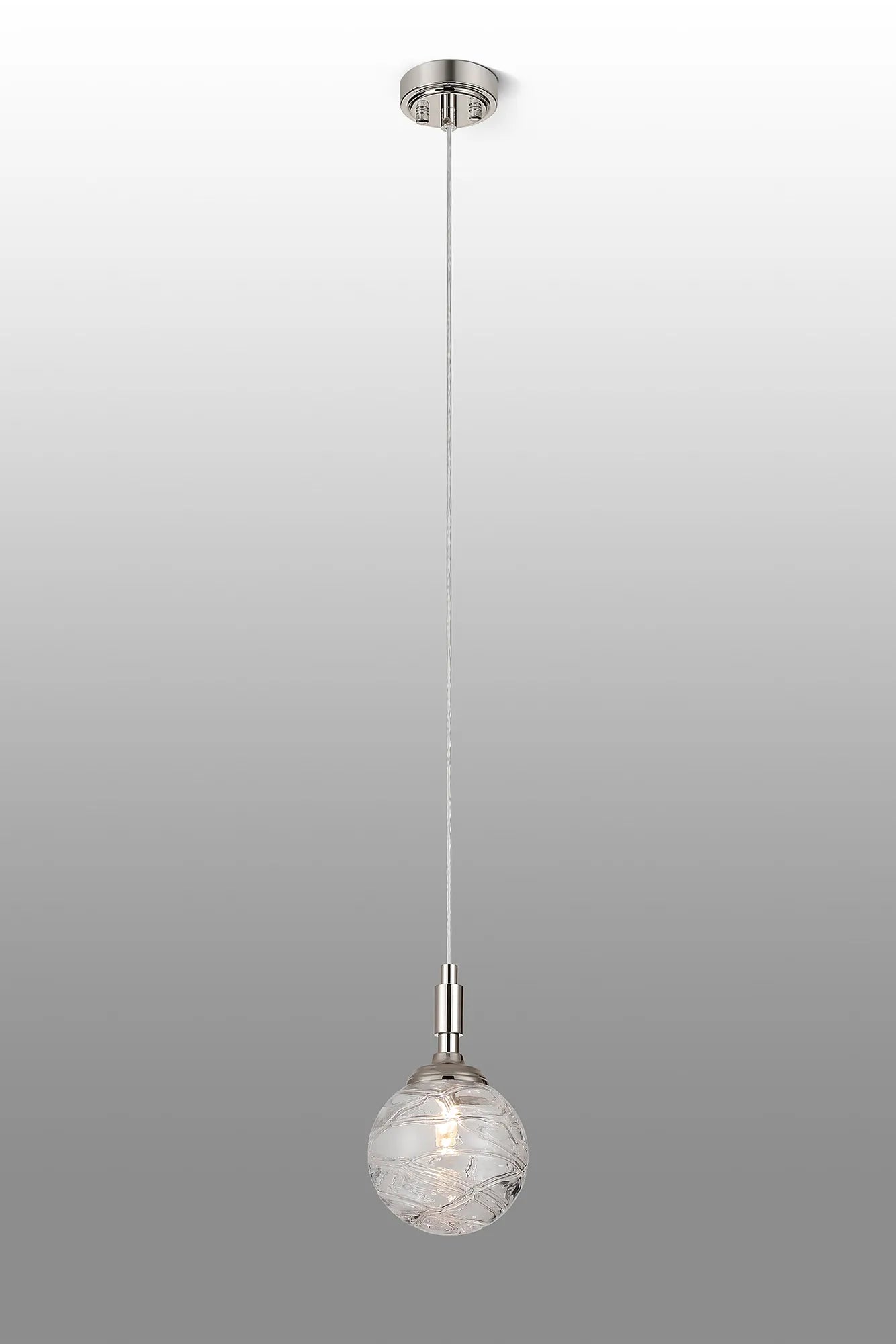 Dene Pendant 1 Light - IP44 Polished Nickel & Clear Dune Effect Round Glass