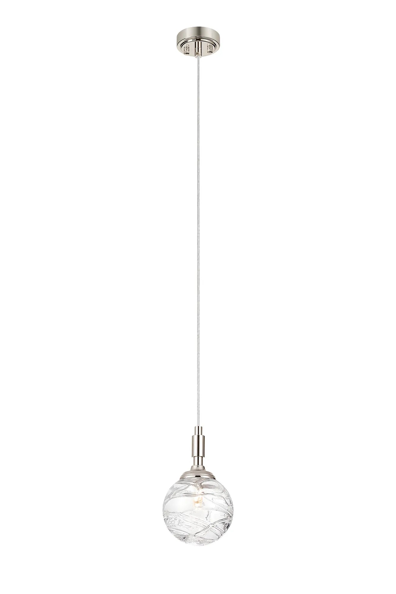 Dene Pendant 1 Light - IP44 Polished Nickel & Clear Dune Effect Round Glass