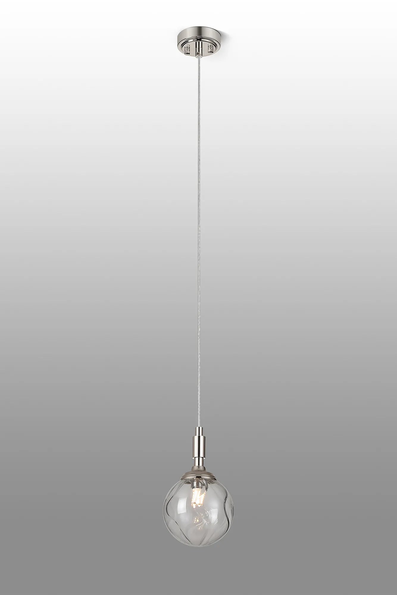 Dene Pendant 1 Light - IP44 Polished Nickel & Clear Waved Round Glass
