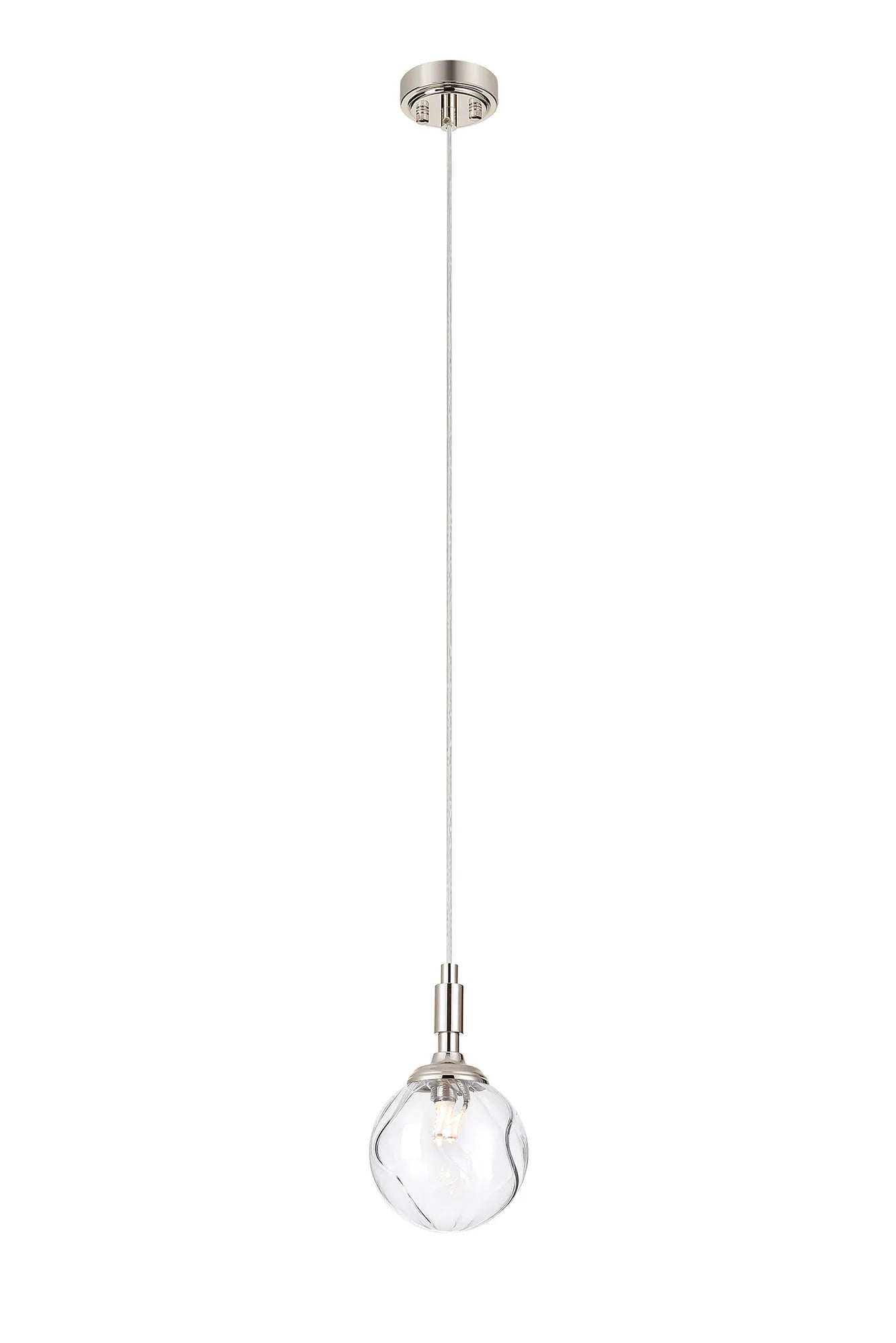 Dene Pendant 1 Light - IP44 Polished Nickel & Clear Waved Round Glass