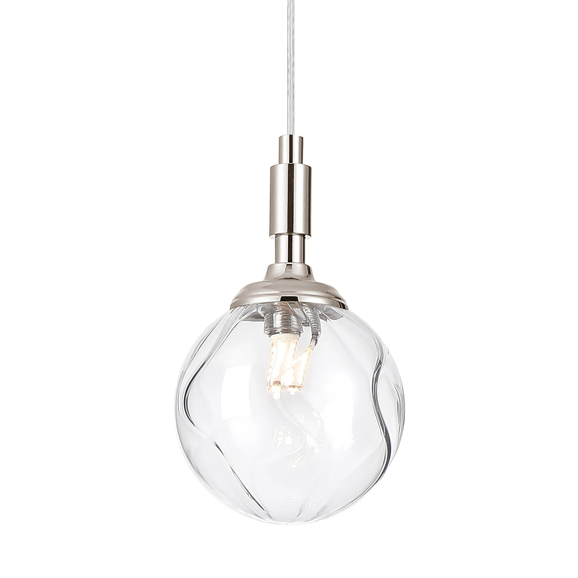 Dene Pendant 1 Light - IP44 Polished Nickel & Clear Waved Round Glass