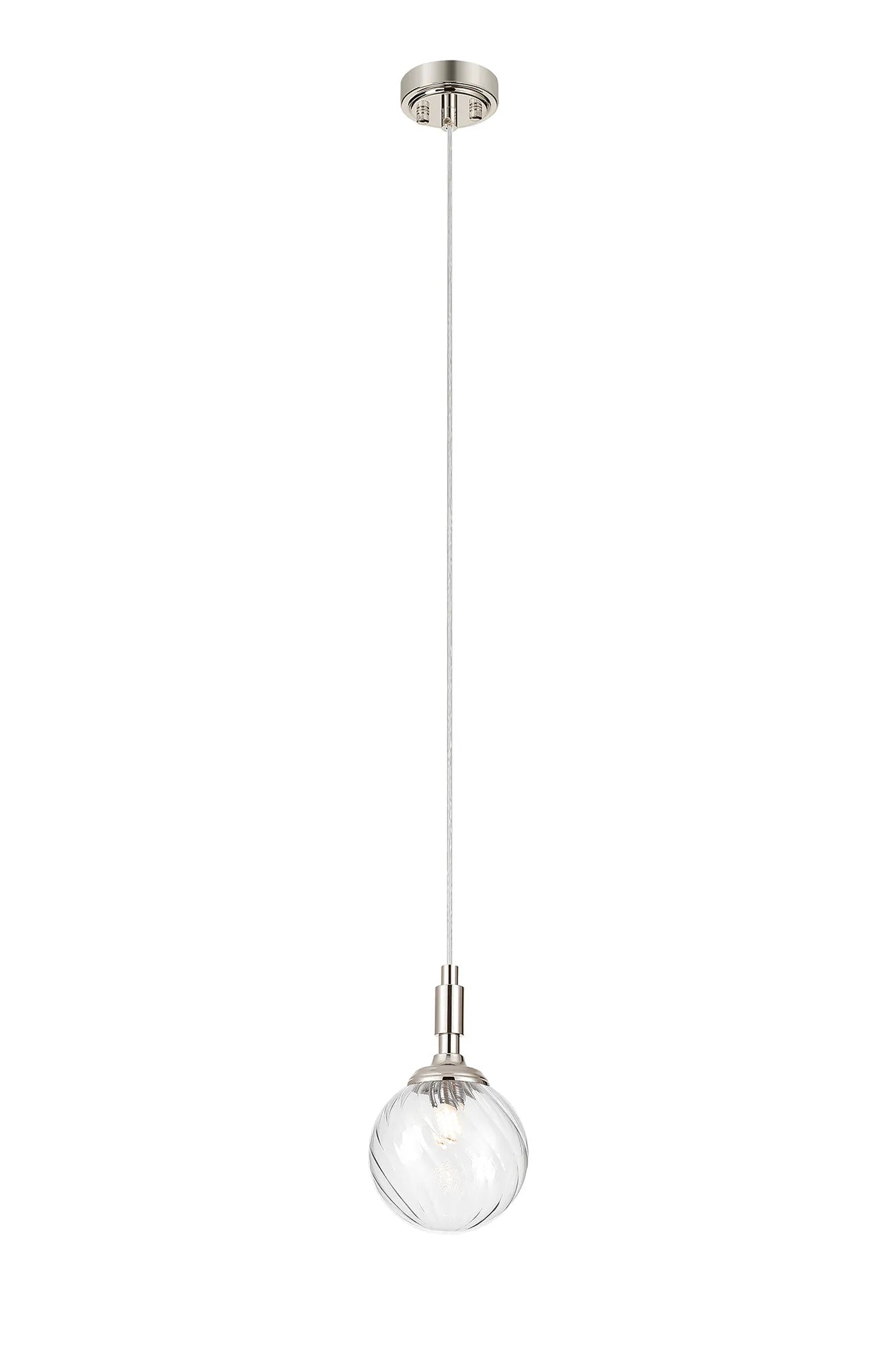 Dene Pendant 1 Light - IP44 Polished Nickel & Clear Swirl Round Glass