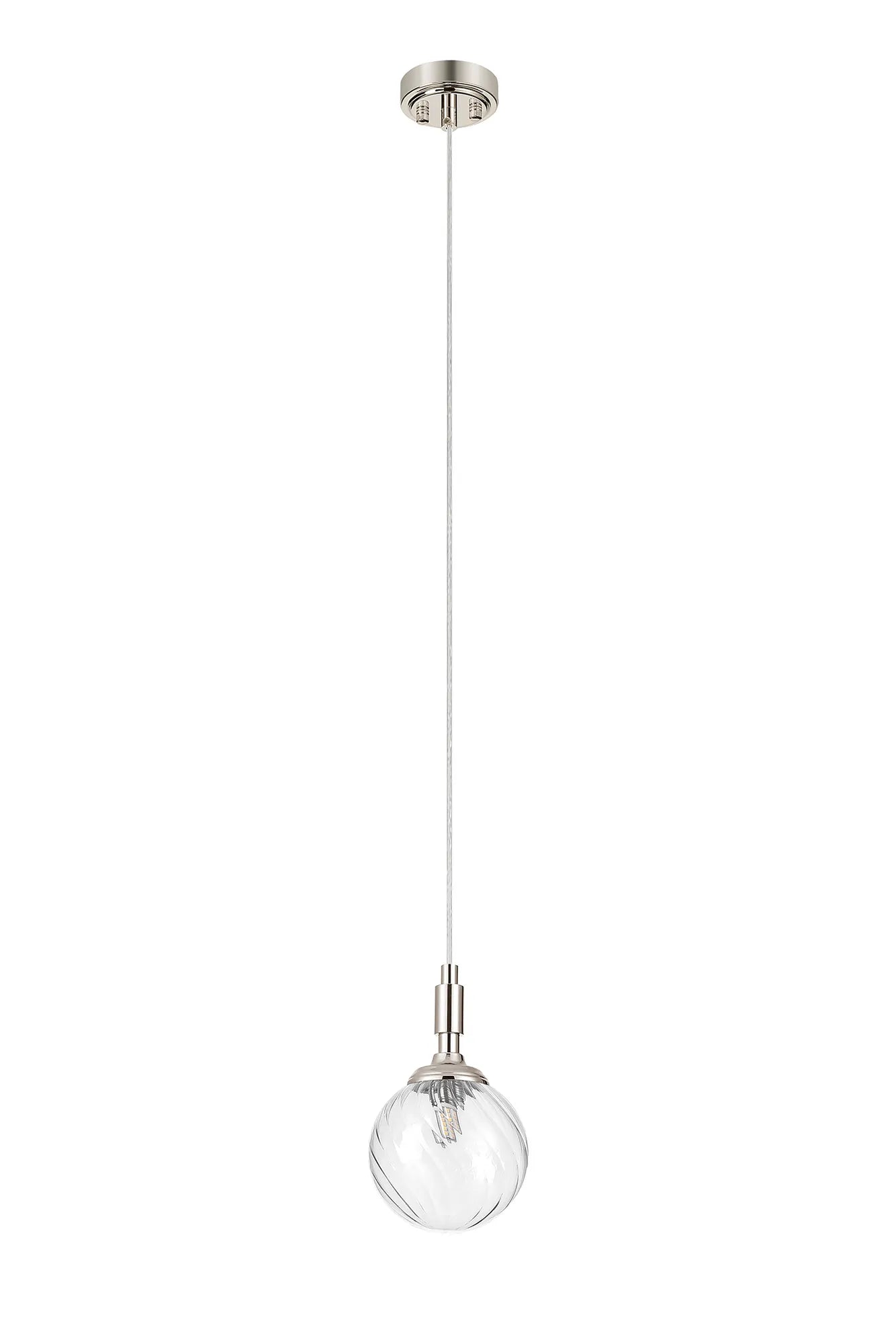 Dene Pendant 1 Light - IP44 Polished Nickel & Clear Swirl Round Glass