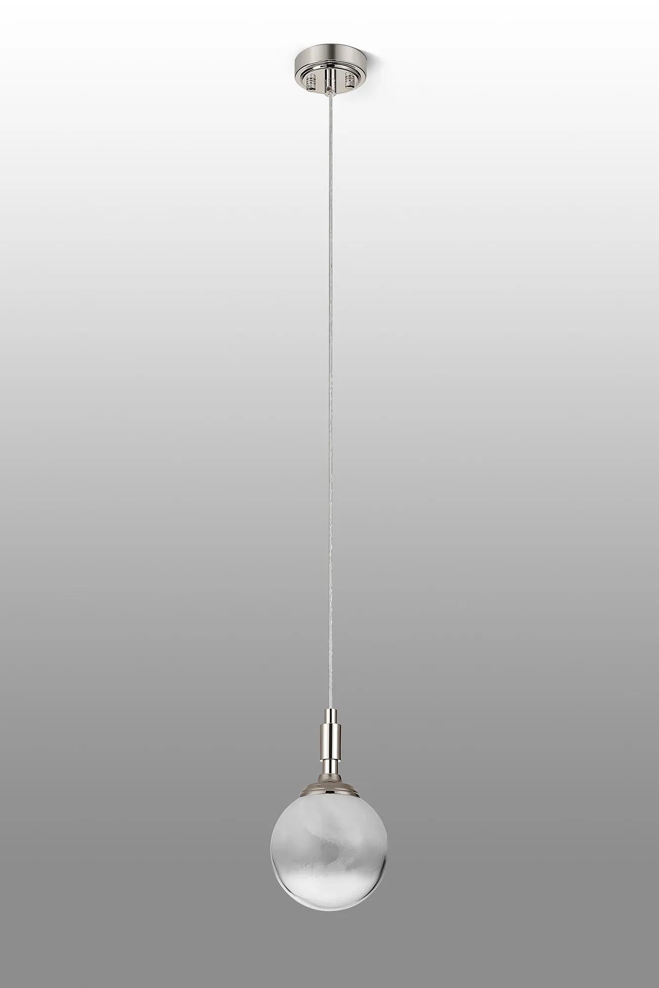 Dene Pendant 1 Light - IP44 Polished Nickel & White Two-Tone Snow Specks Round Glass