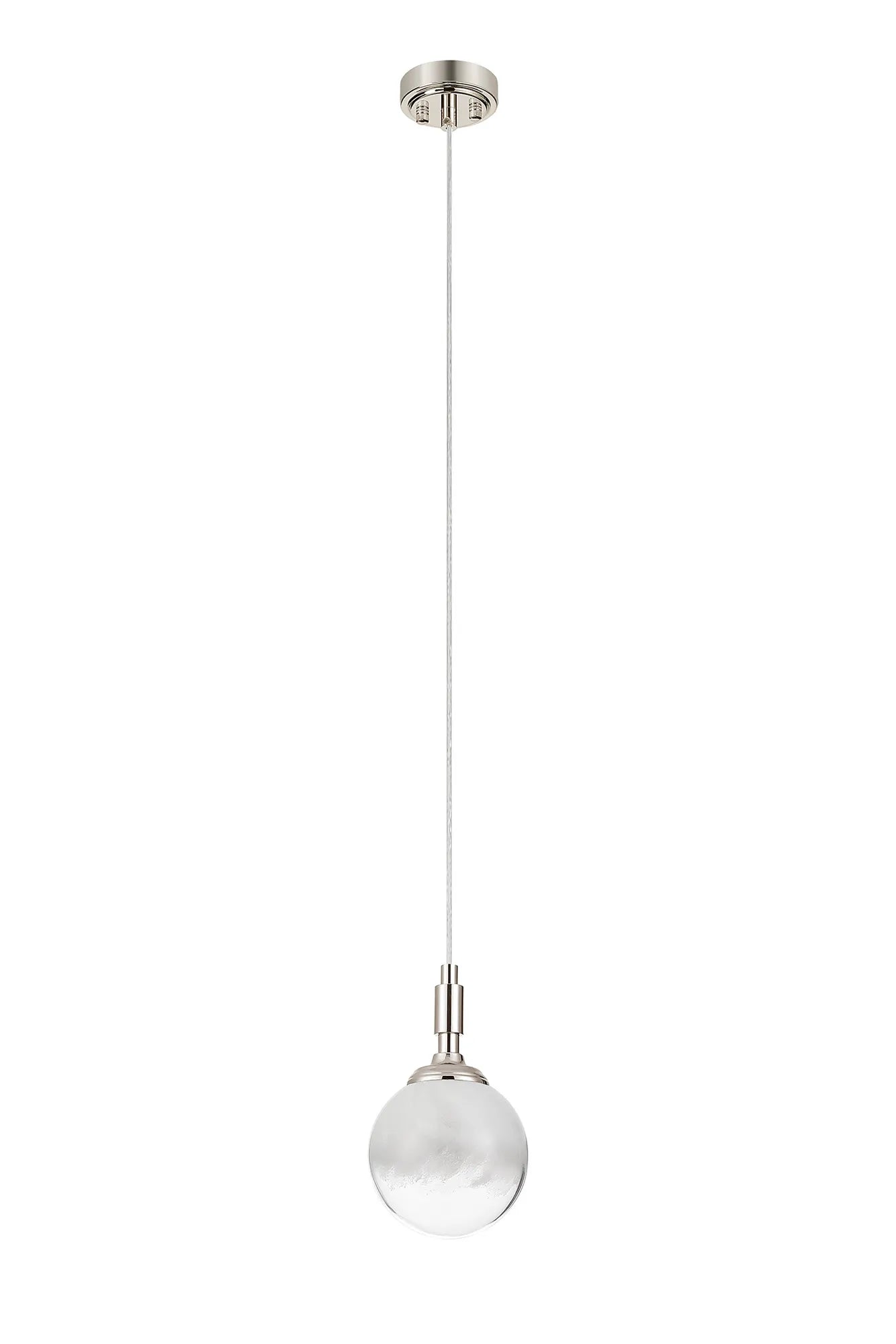 Dene Pendant 1 Light - IP44 Polished Nickel & White Two-Tone Snow Specks Round Glass