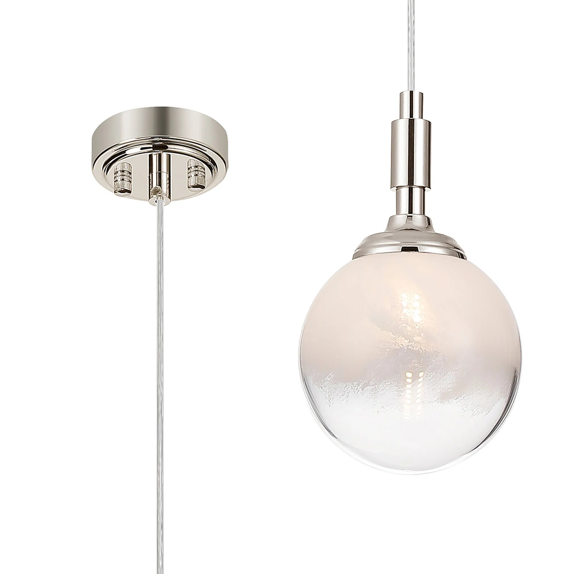 Dene Pendant 1 Light - IP44 Polished Nickel & White Two-Tone Snow Specks Round Glass