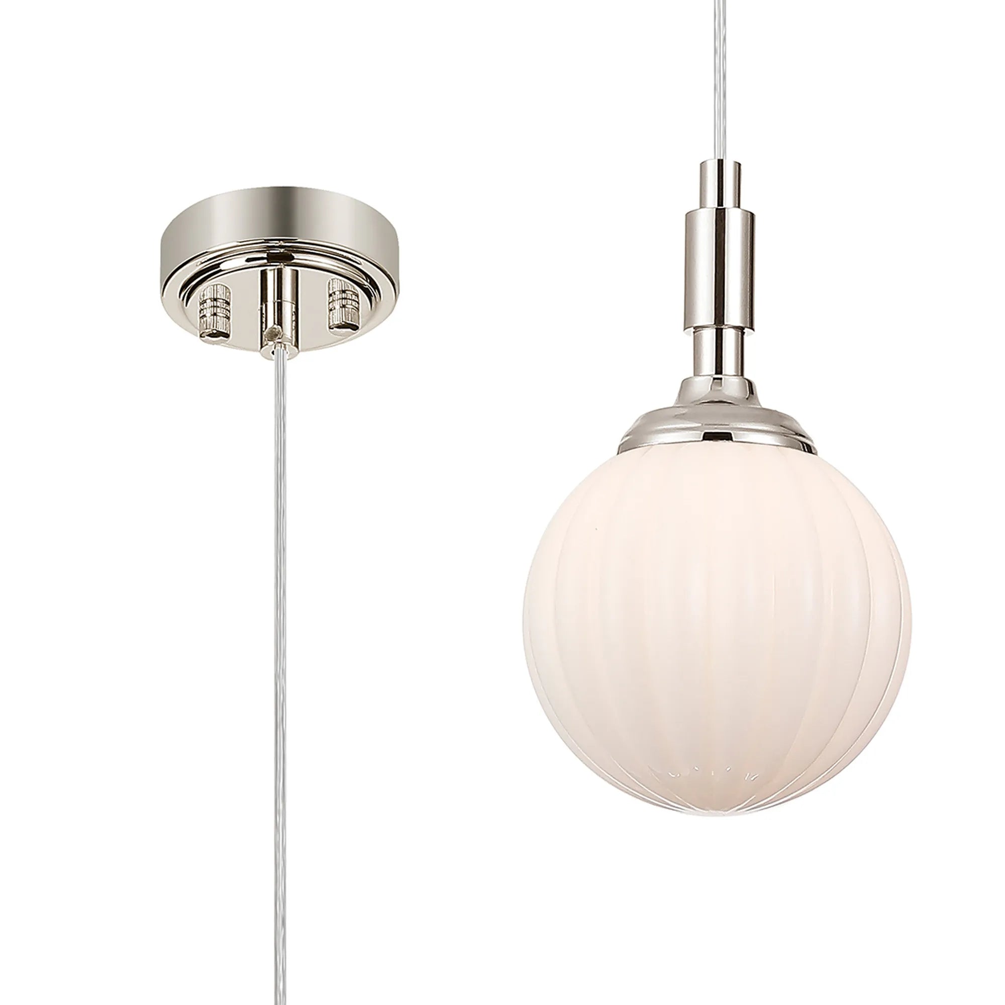 Dene Pendant 1 Light - IP44 Polished Nickel & Opal Round Segment Glass