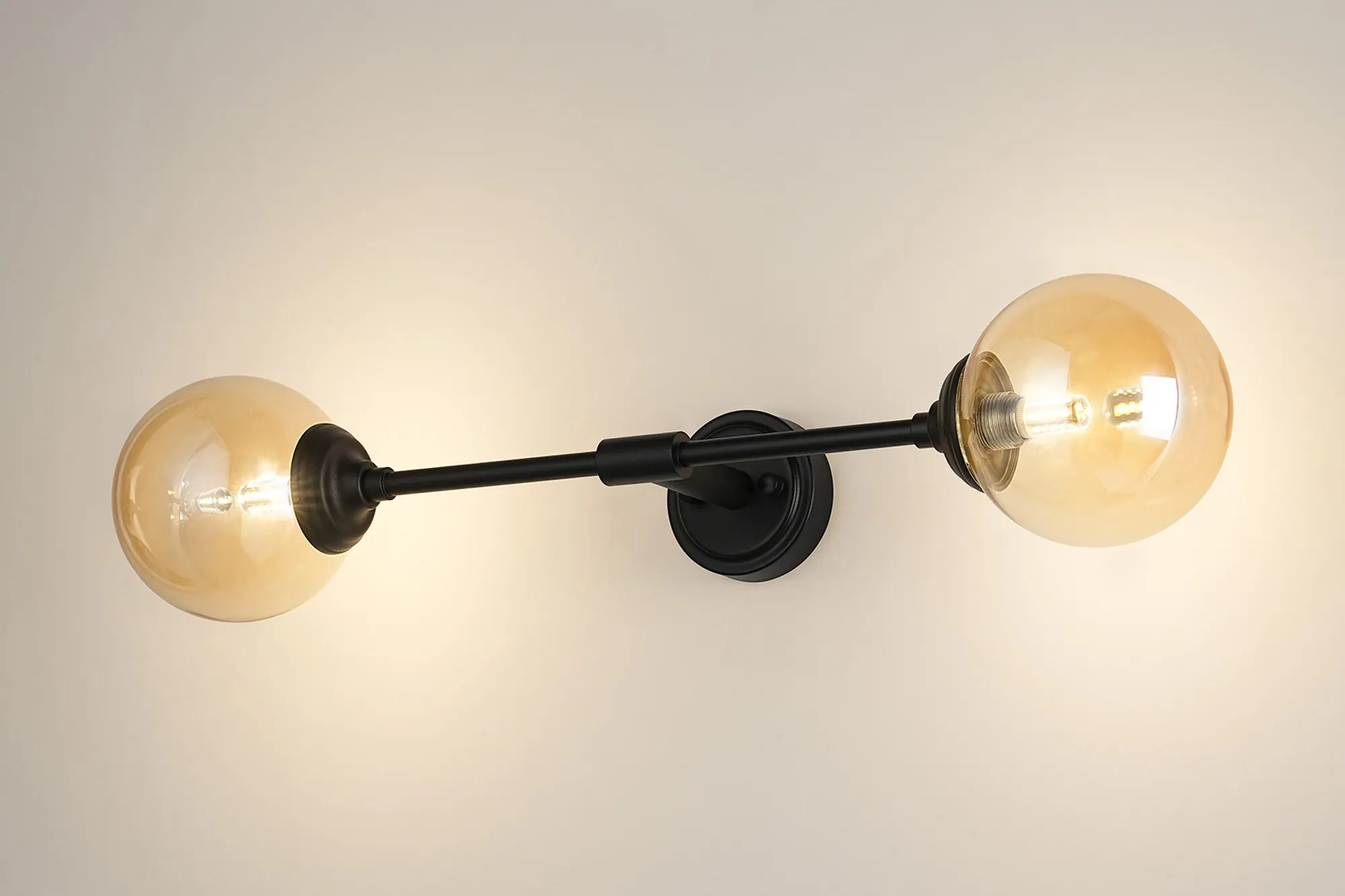 Dene Ceiling & Wall Light - Linear 2 Light - IP44 Satin Black & Amber Smooth Round Glass